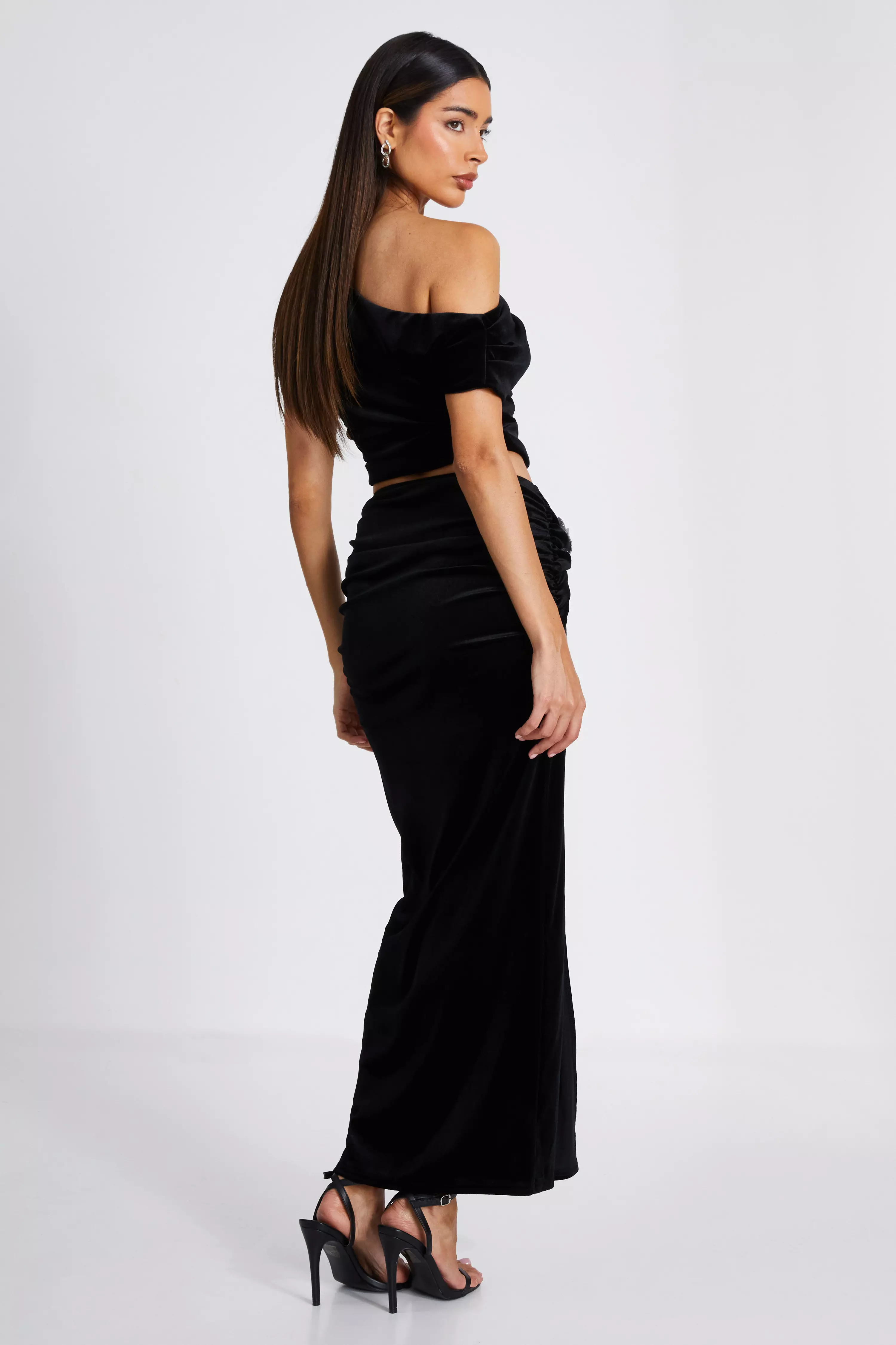 Black Velvet Corsage Maxi Skirt