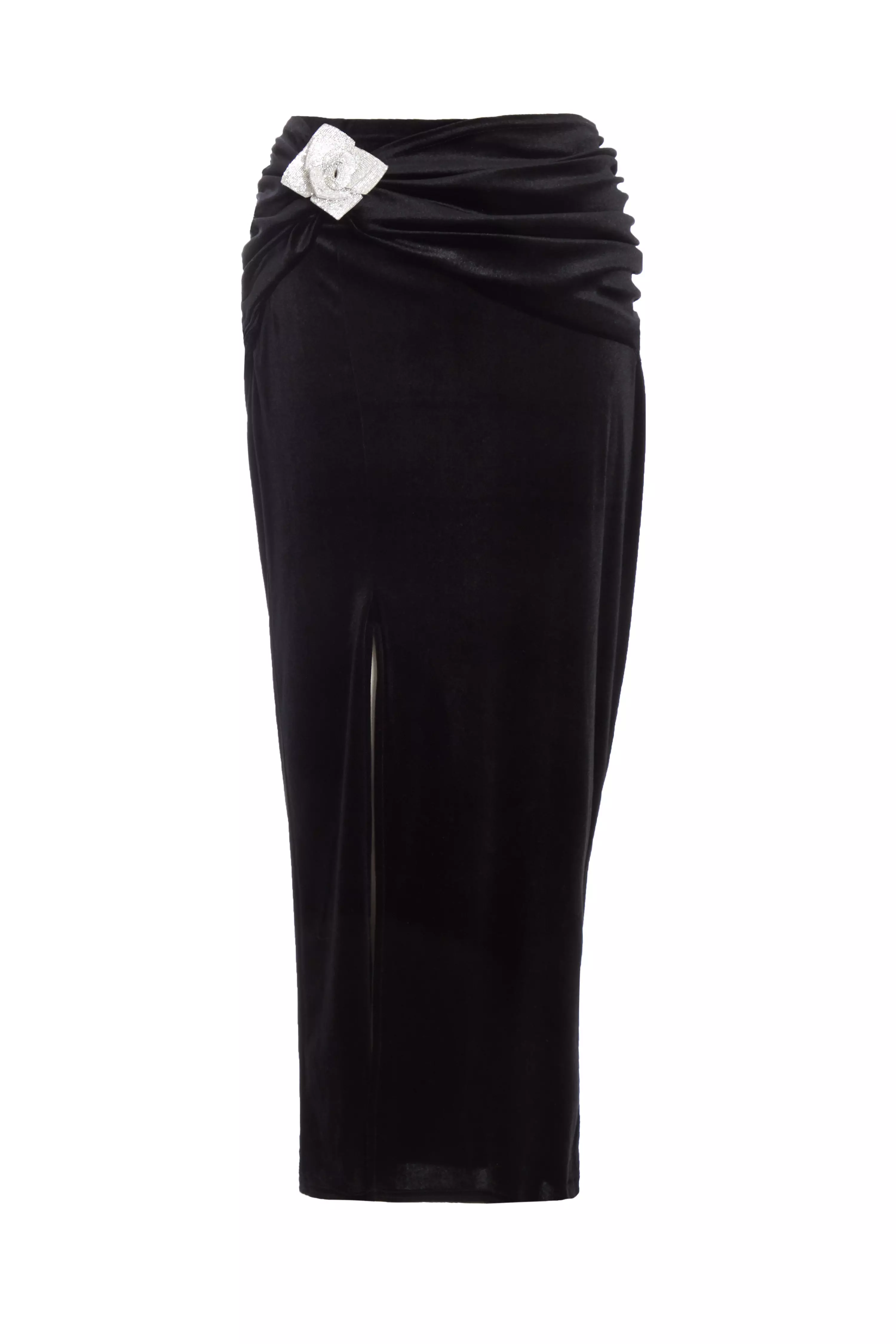 Black Velvet Corsage Maxi Skirt