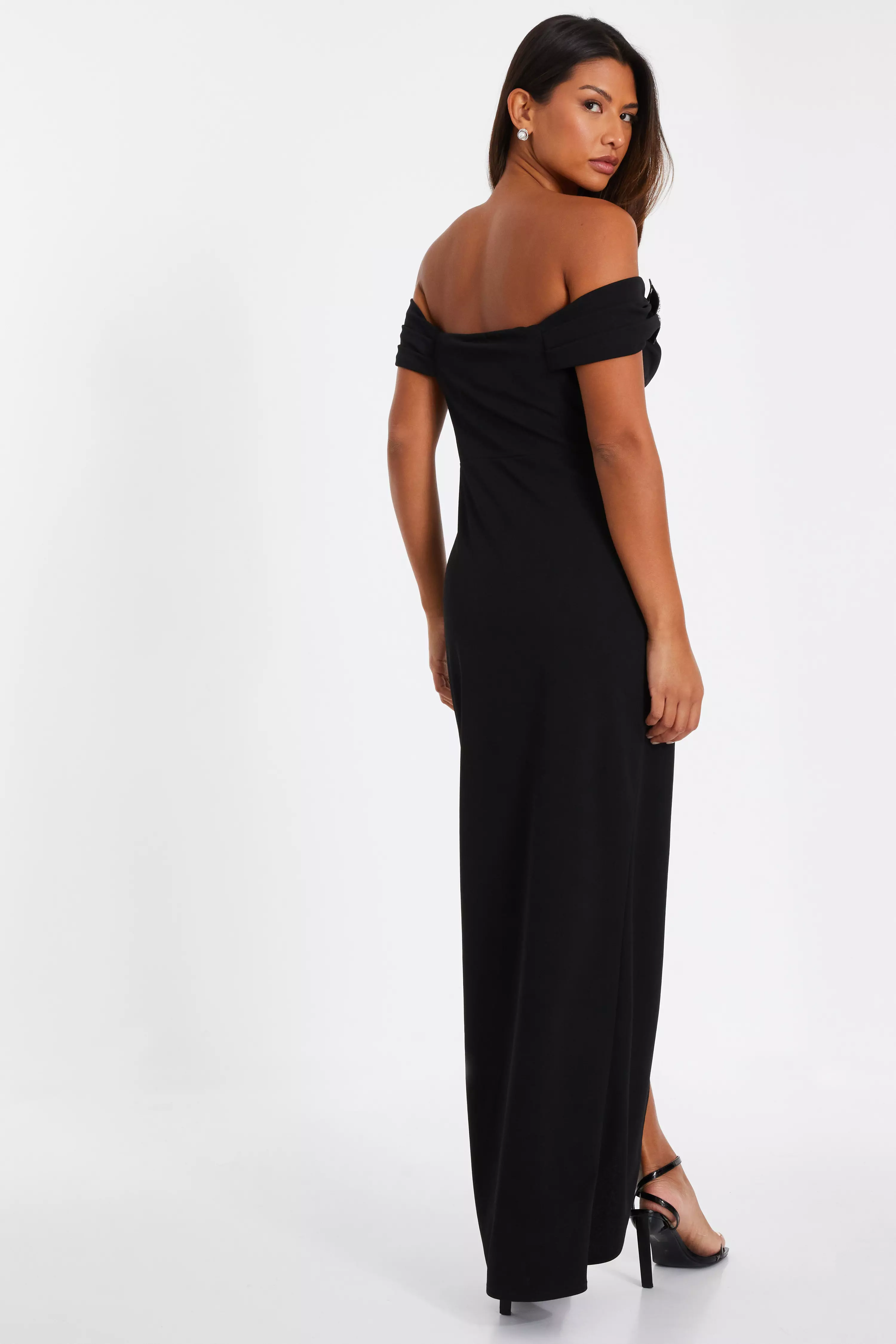 Black Bow Bardot Maxi Dress