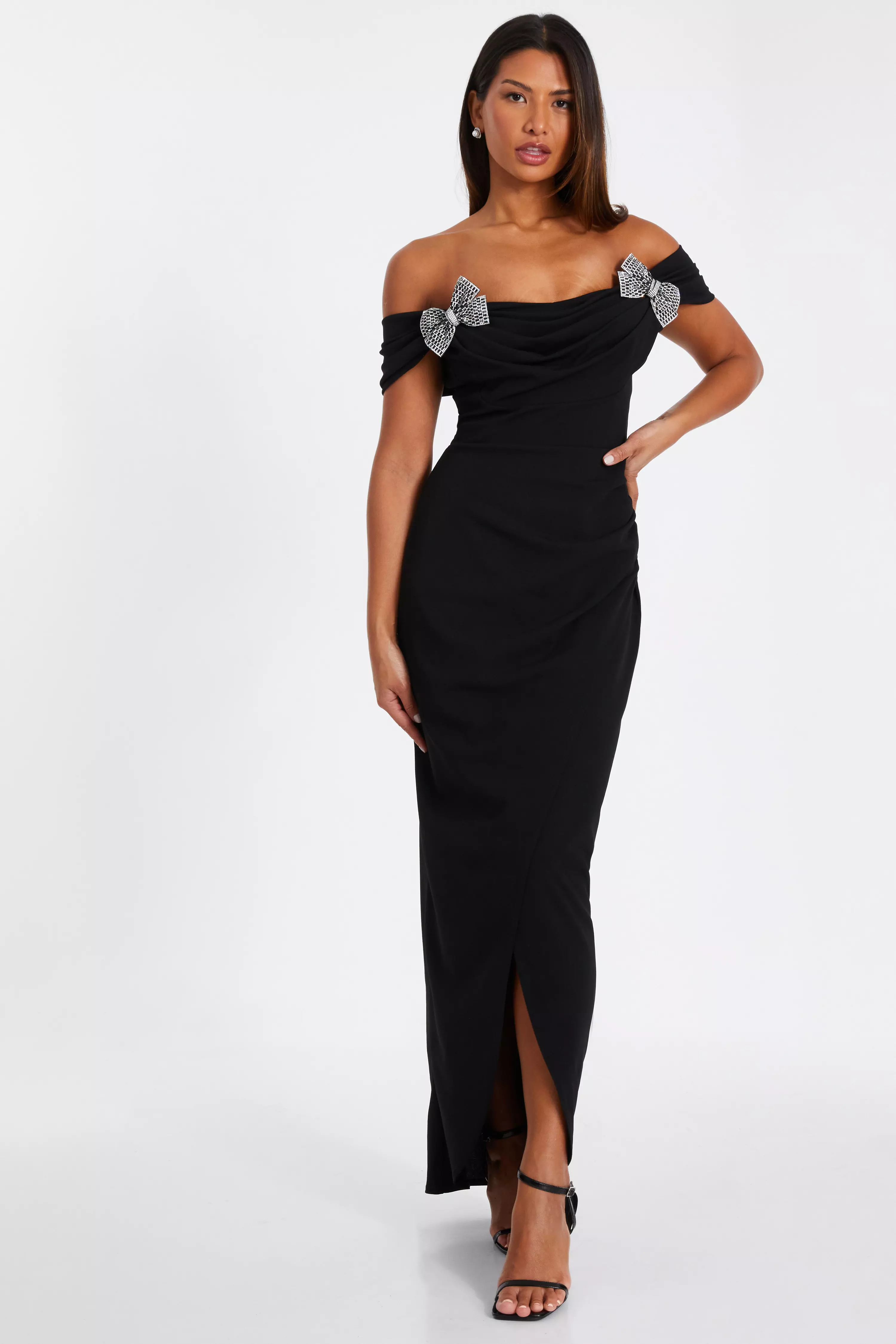 Black Bow Bardot Maxi Dress