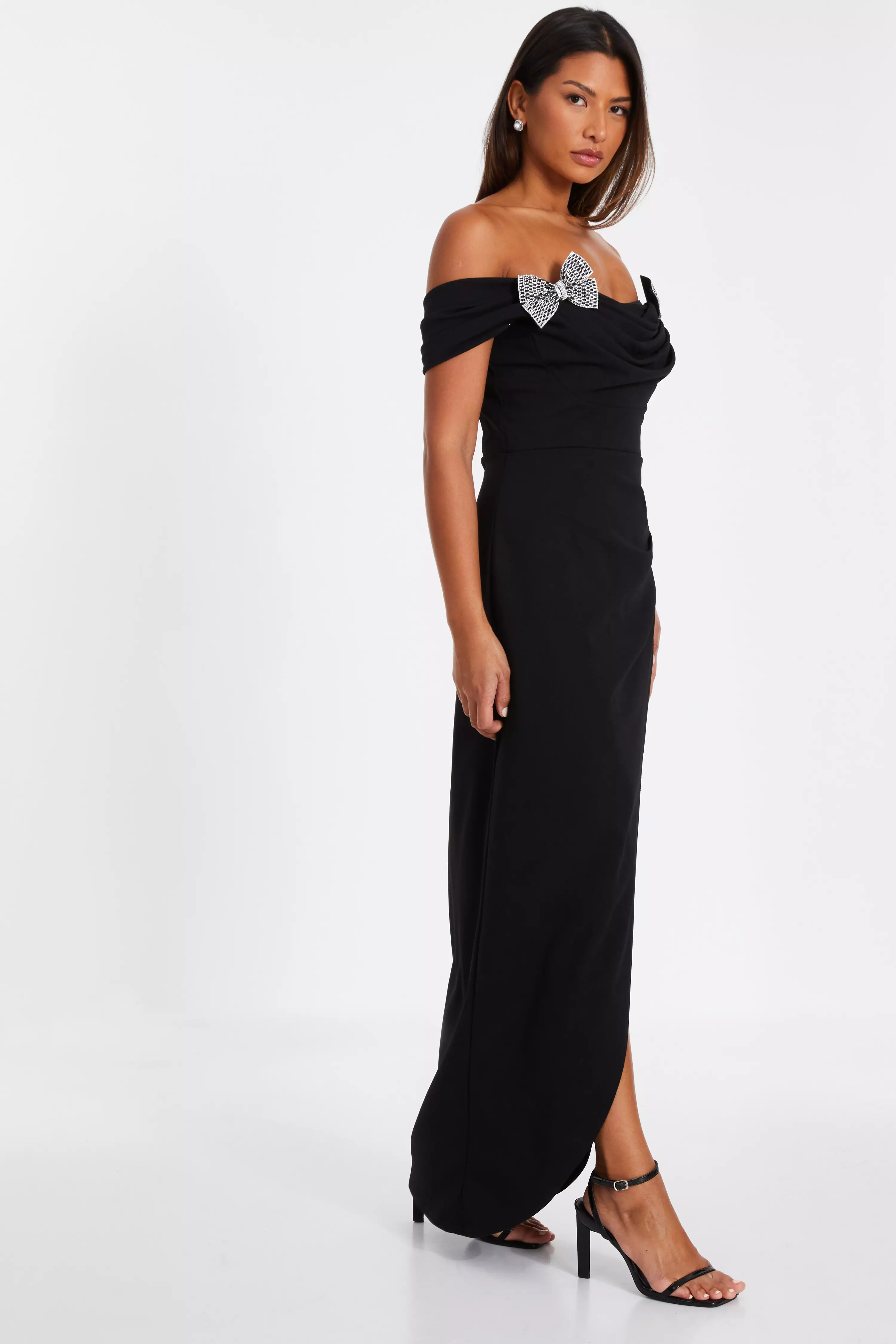 Black Bow Bardot Maxi Dress