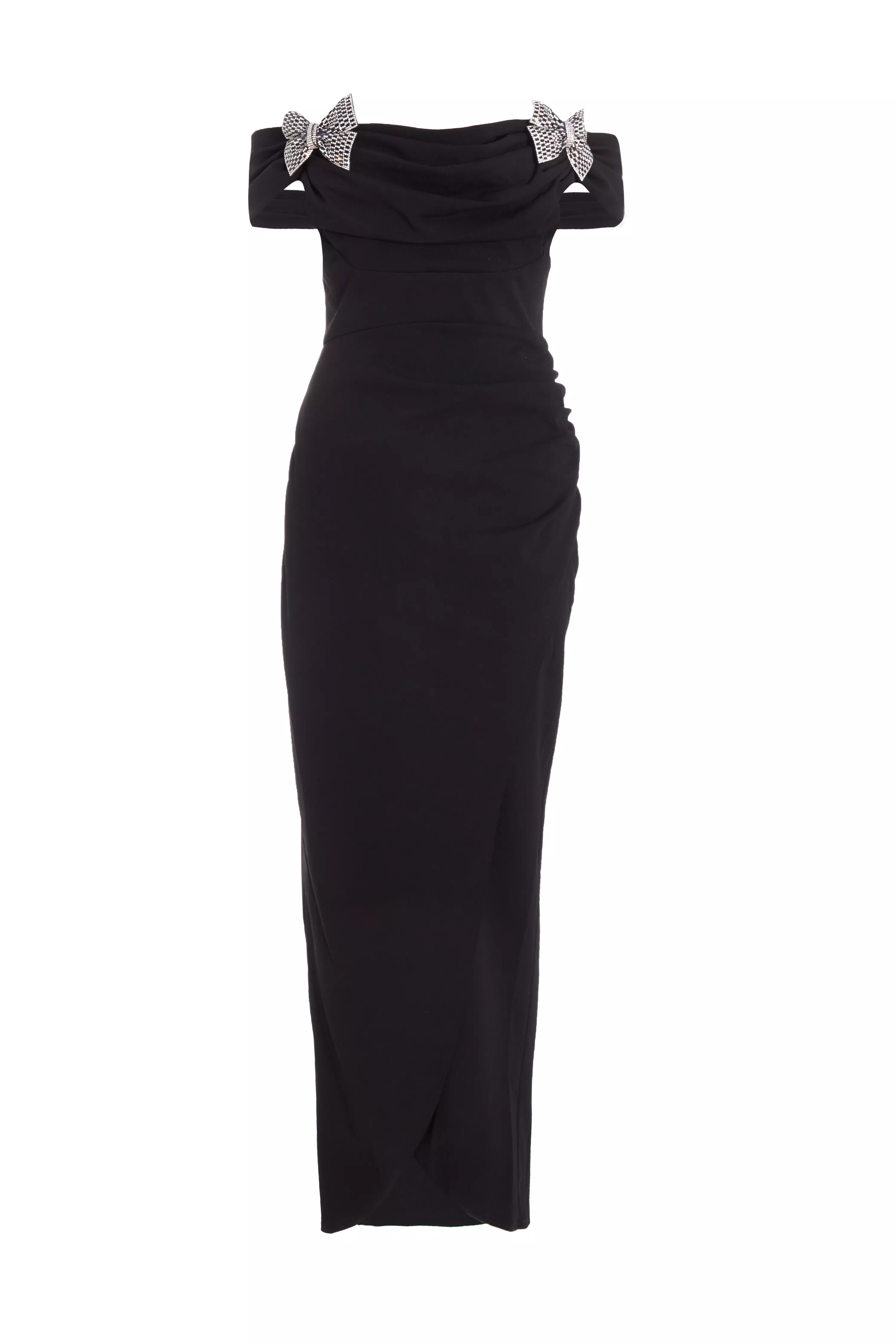 Black Bow Bardot Maxi Dress