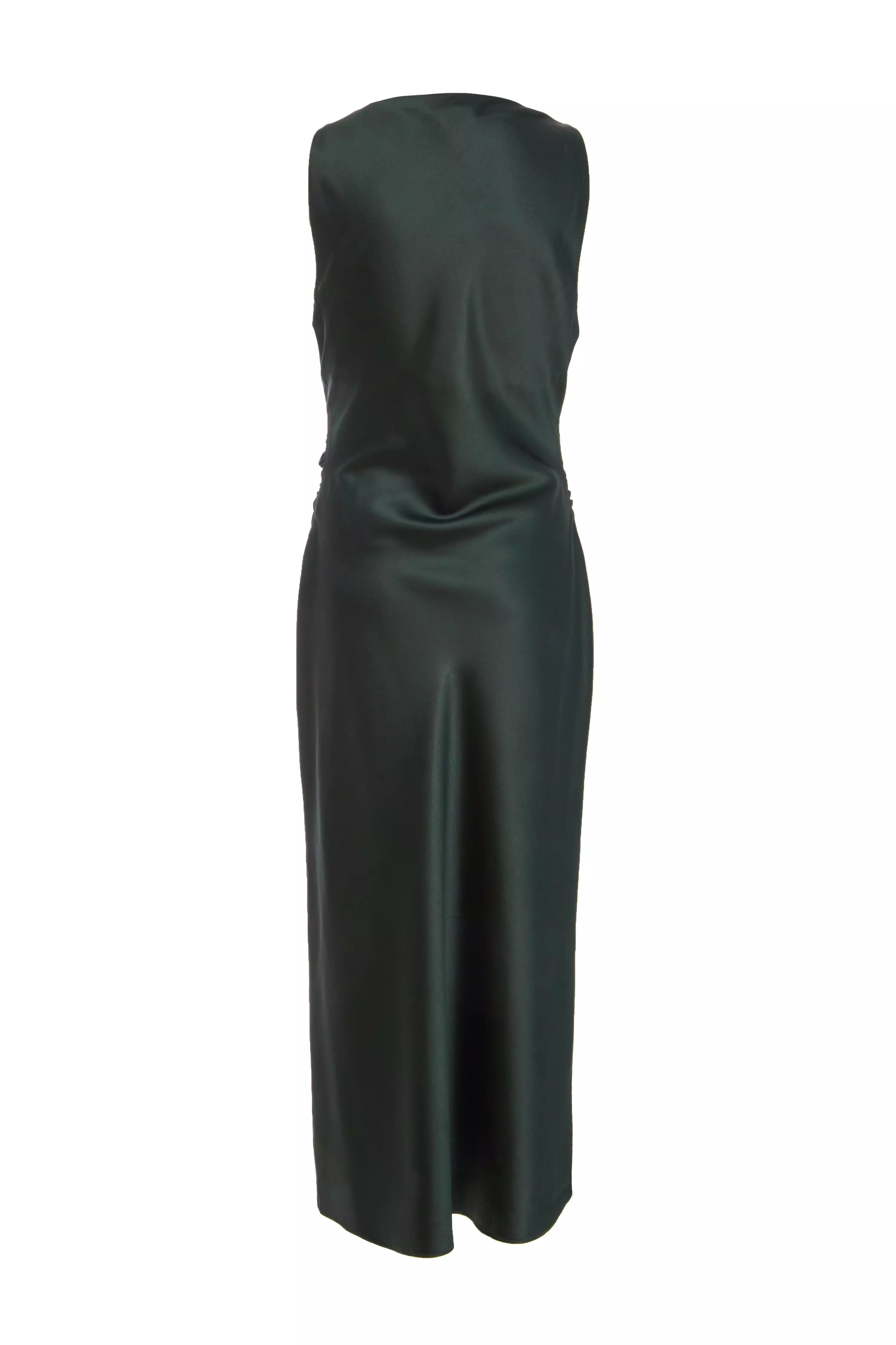 Dark Green Satin Twist Midi Dress