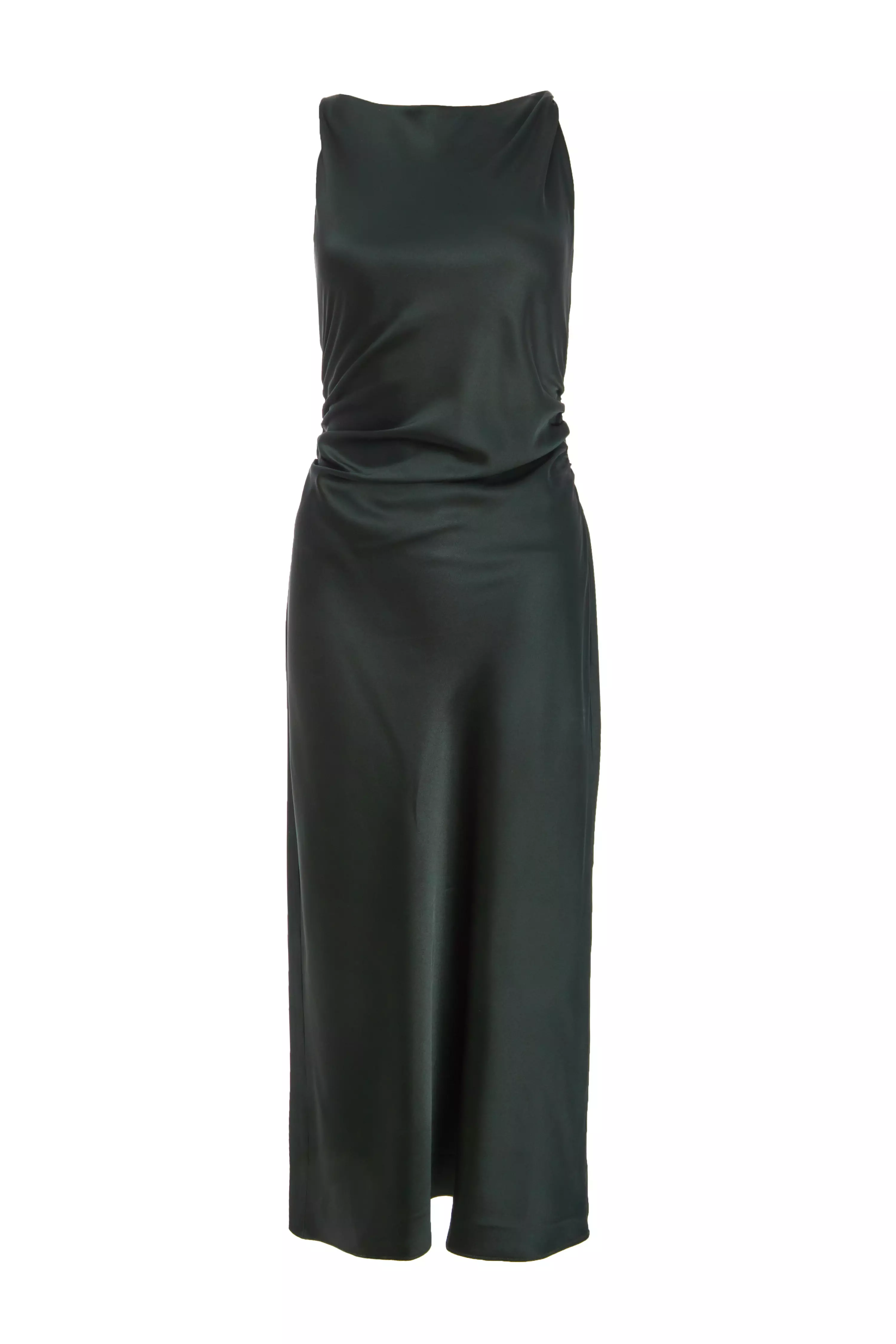 Dark Green Satin Twist Midi Dress