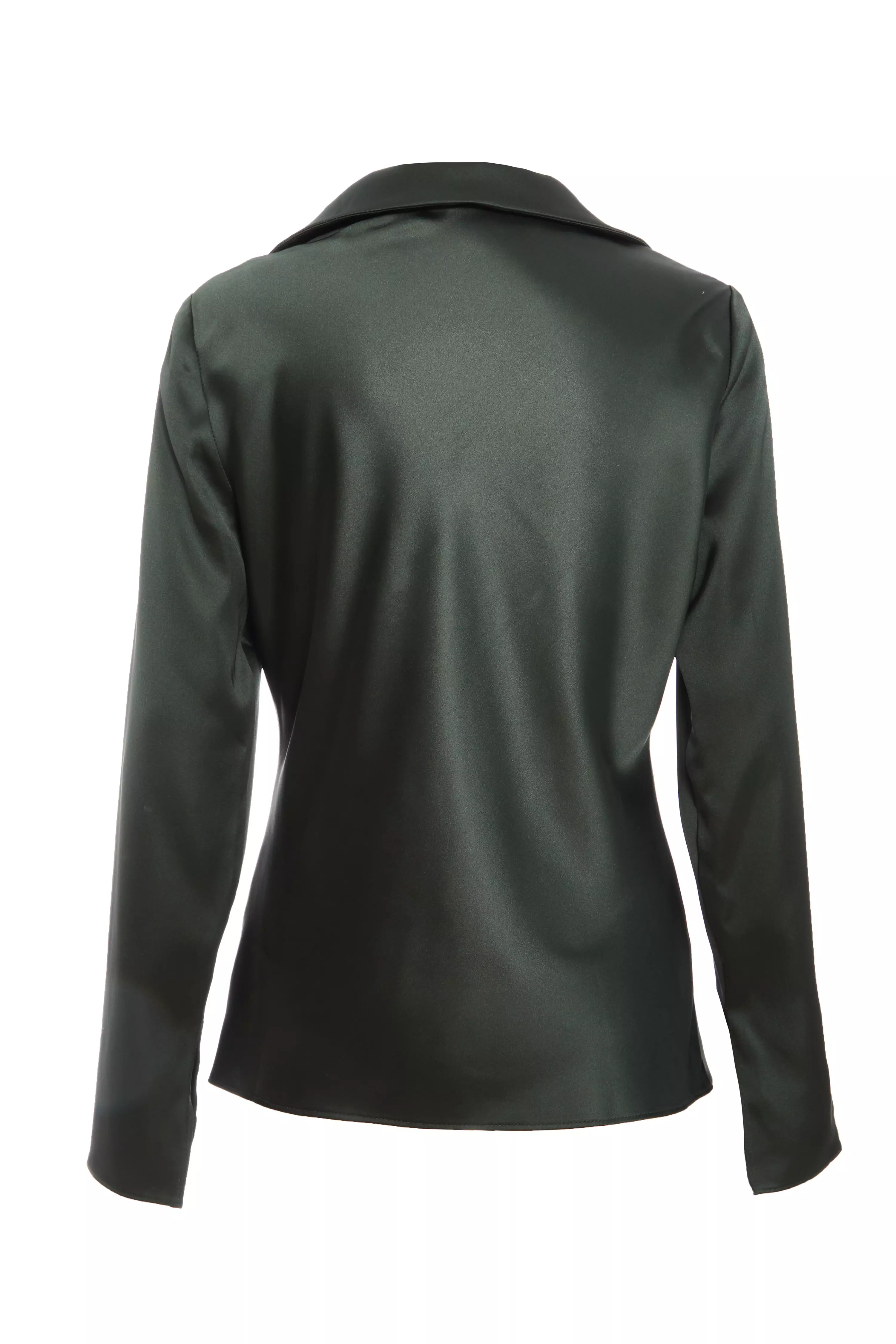 Dark Green Satin Tie Front Top