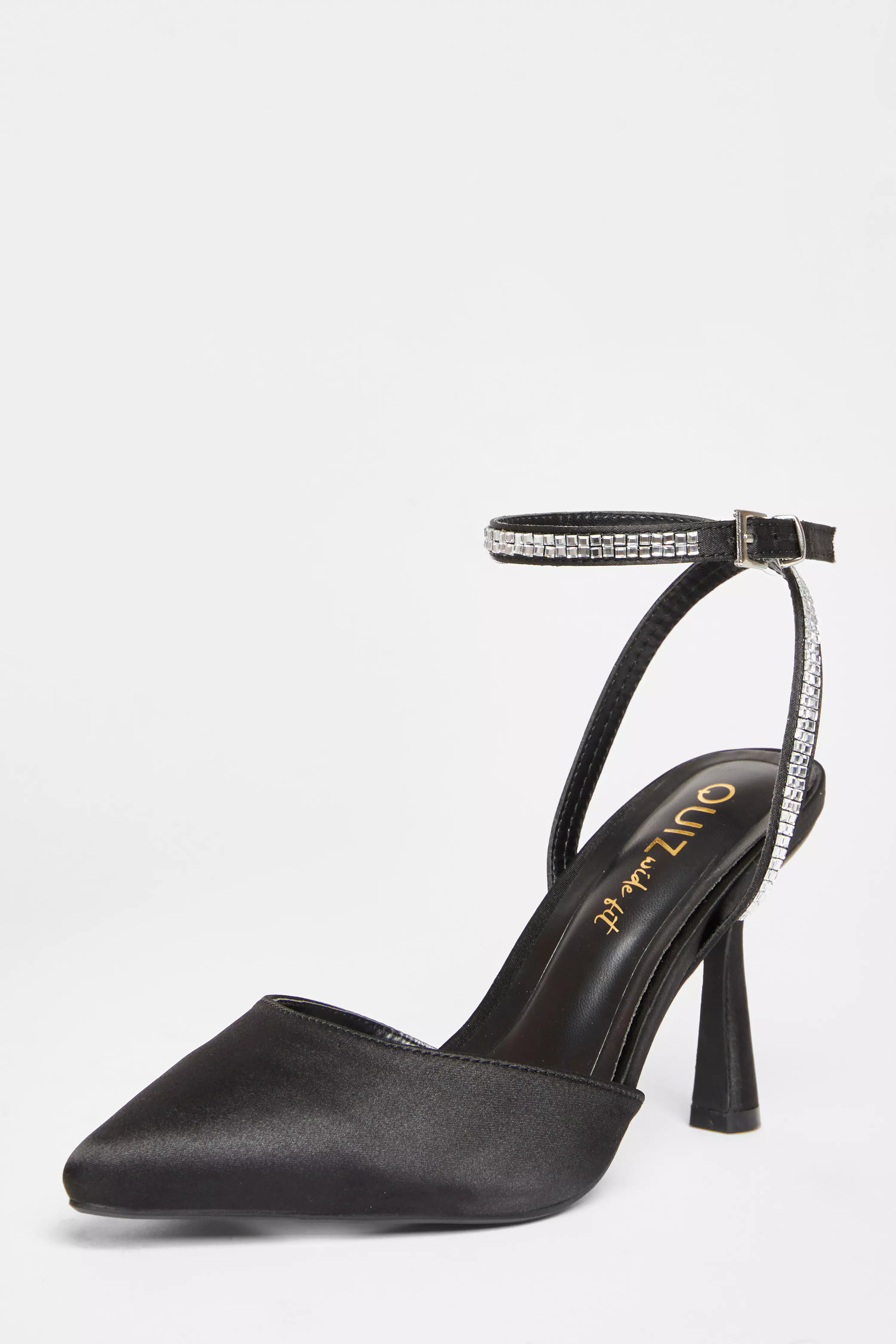 Wide Fit Black Satin Court Heels