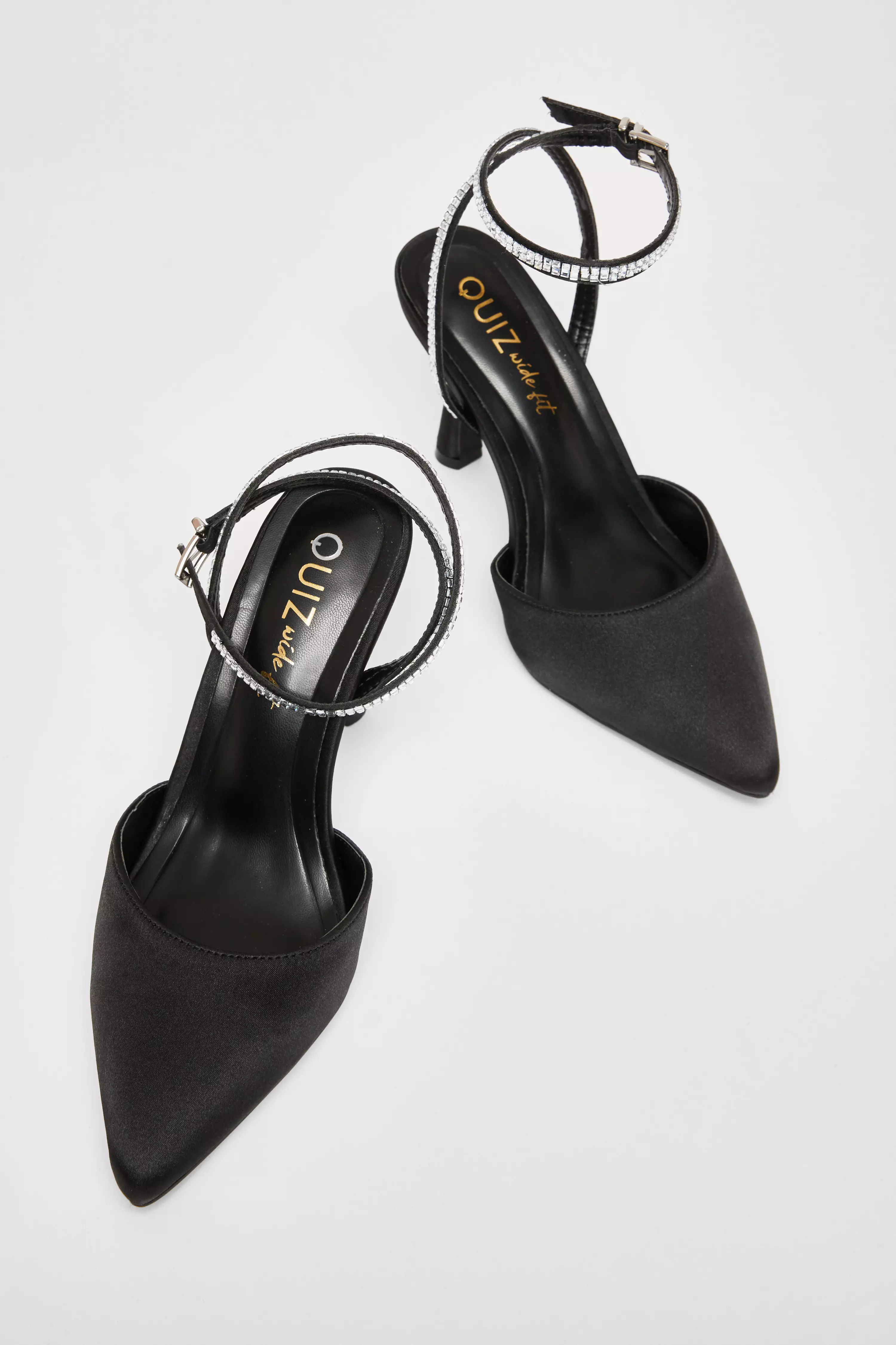 Wide Fit Black Satin Court Heels