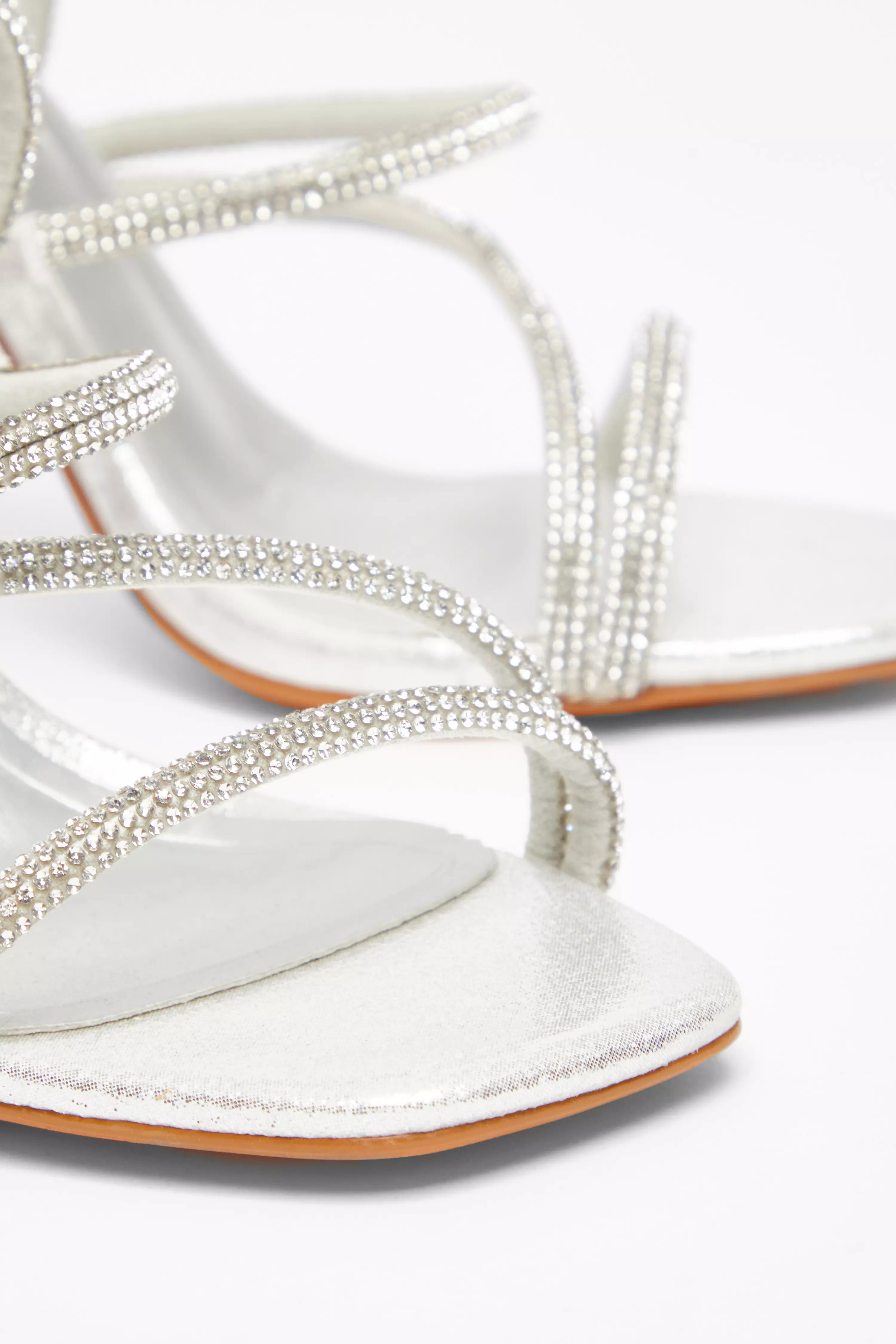 Wide Fit Silver Diamante Heeled Sandals