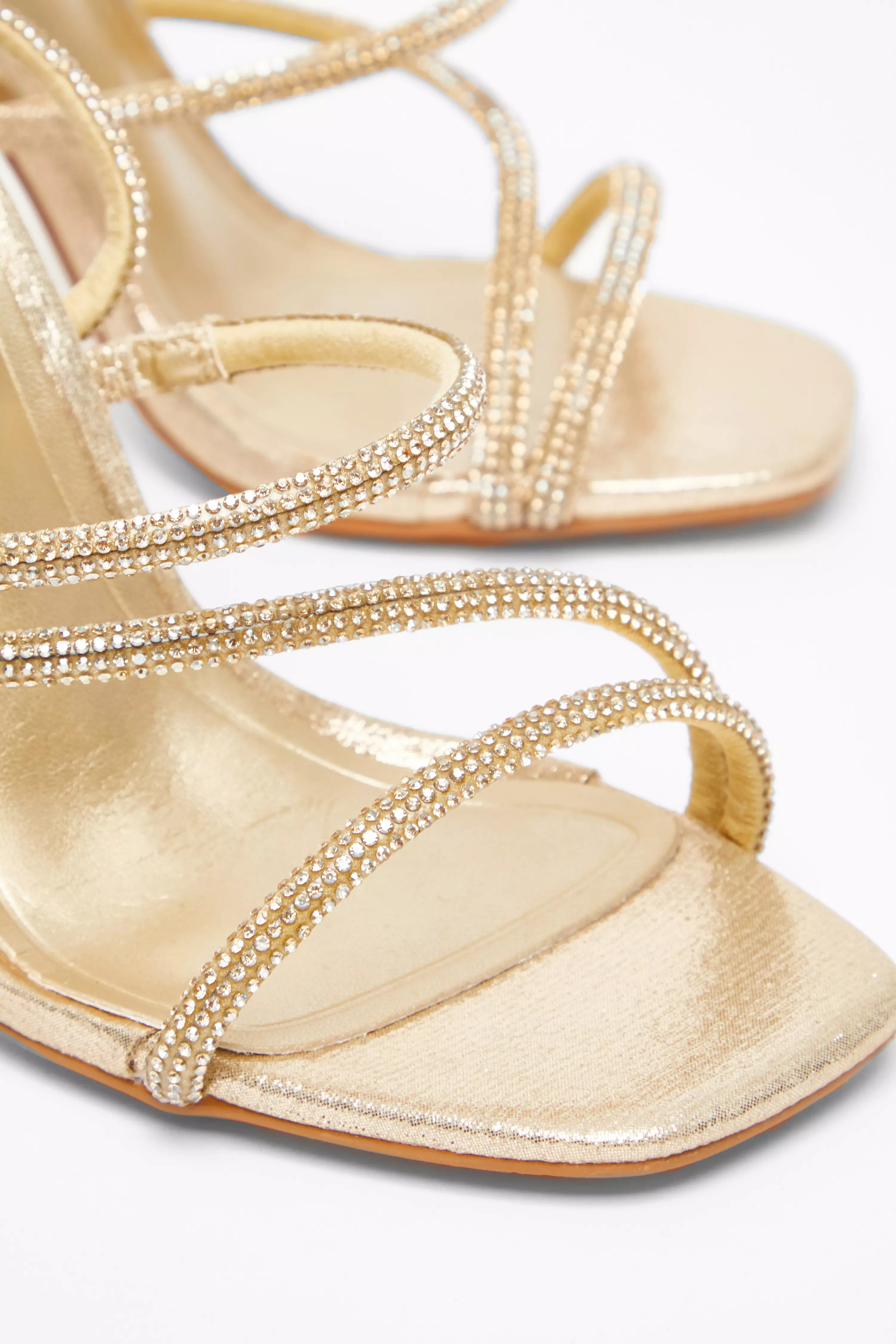 Wide Fit Gold Diamante Heeled Sandals