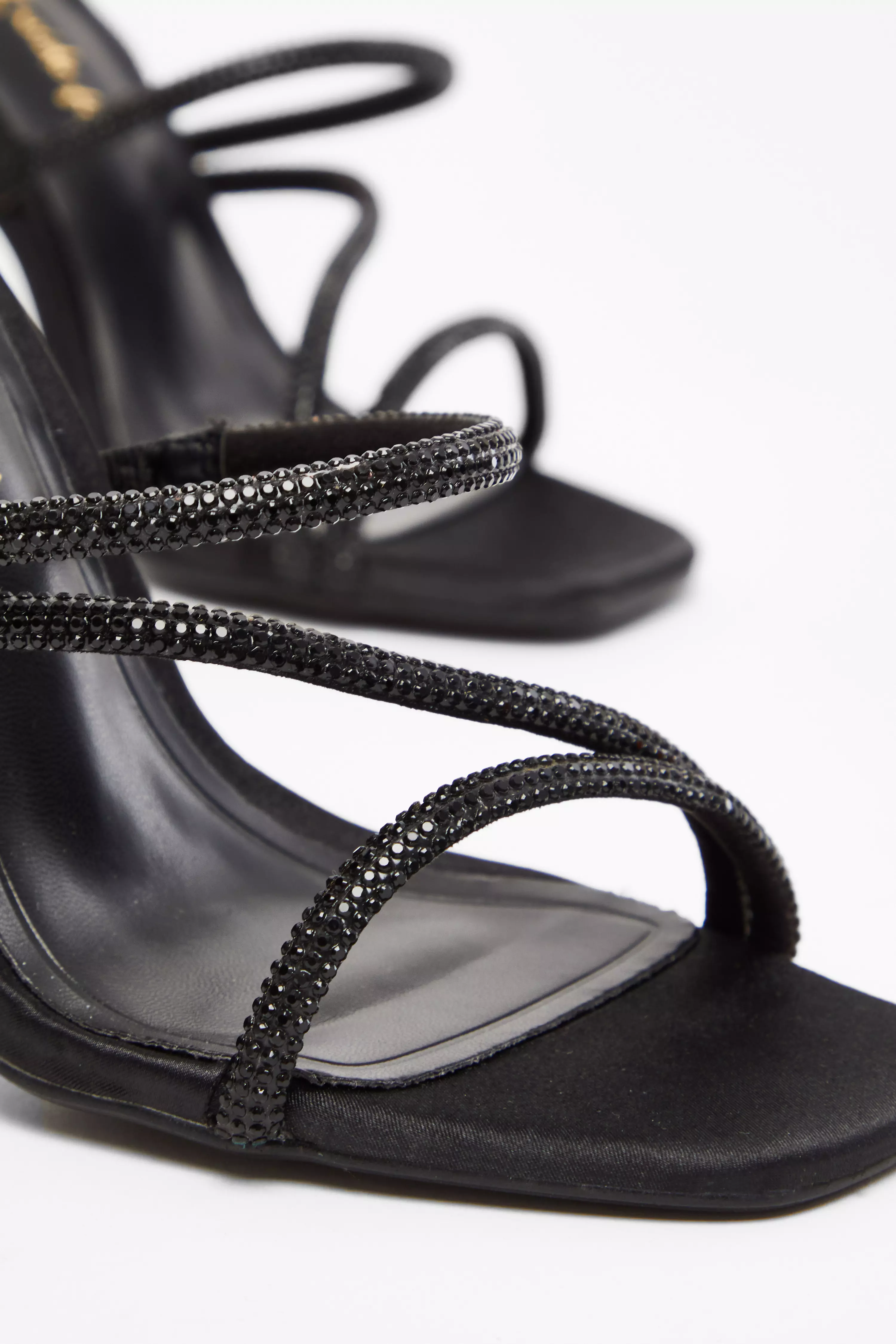 Wide Fit Black Diamante Heeled Sandals