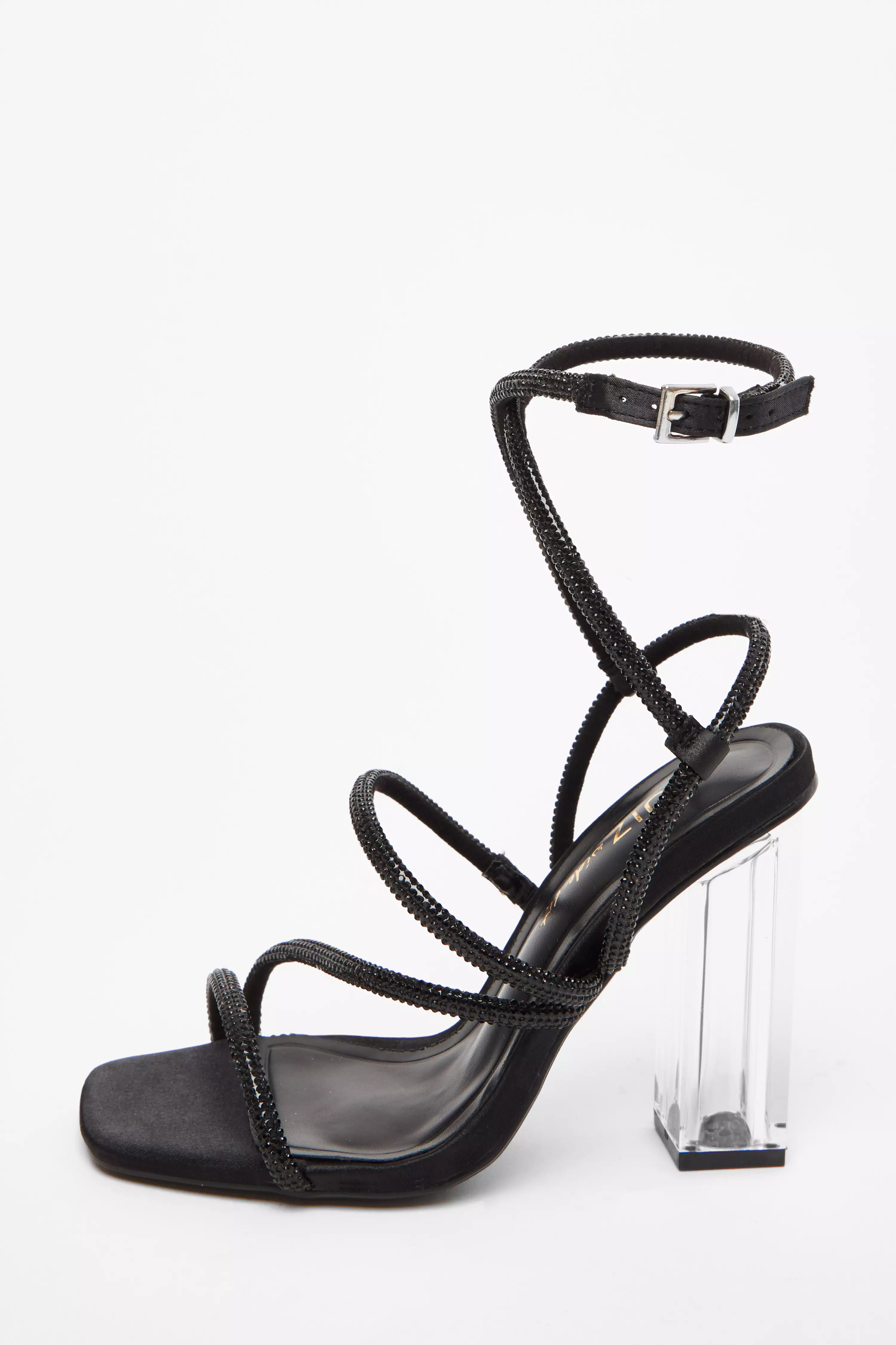 Wide Fit Black Diamante Heeled Sandals