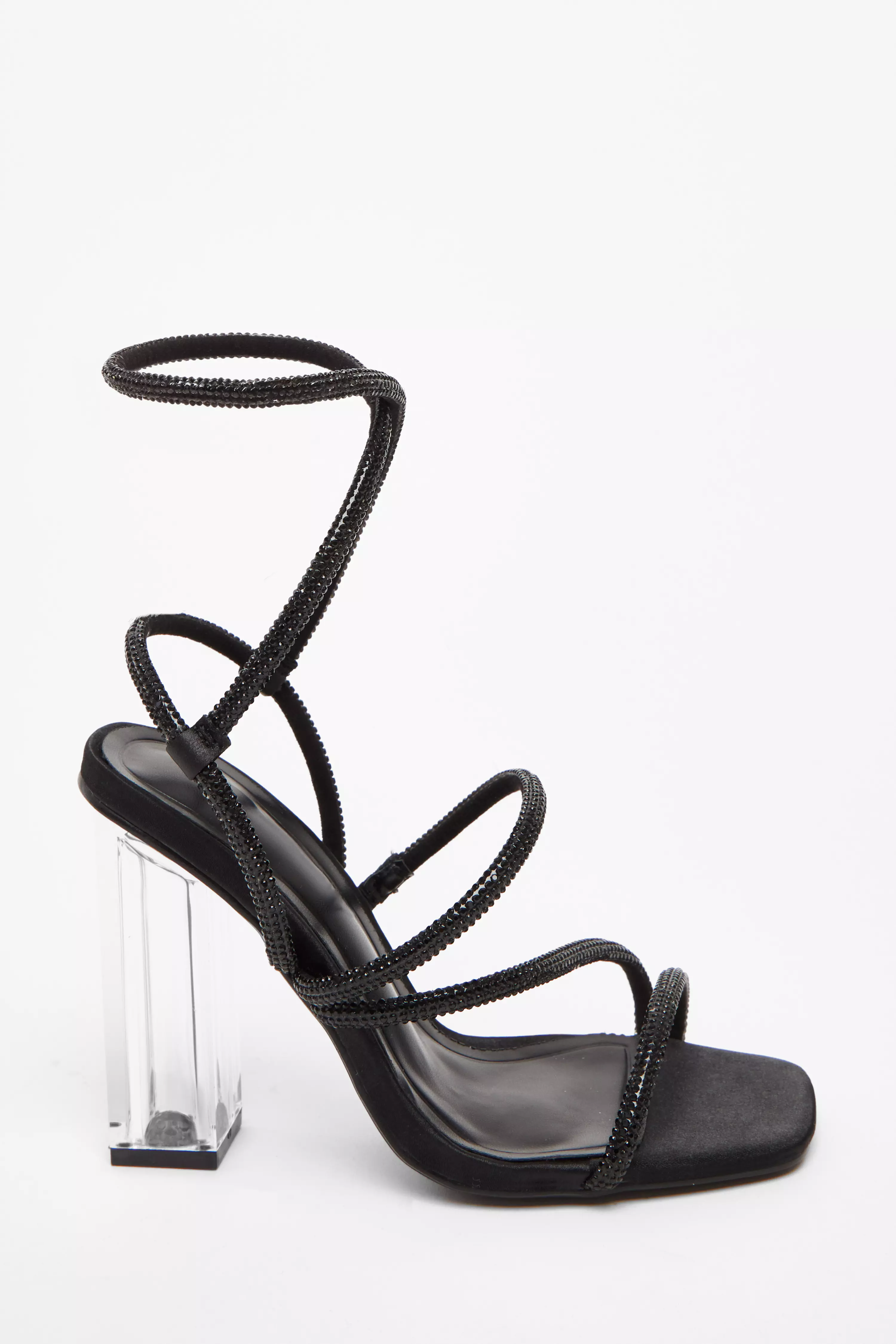 Wide Fit Black Diamante Heeled Sandals