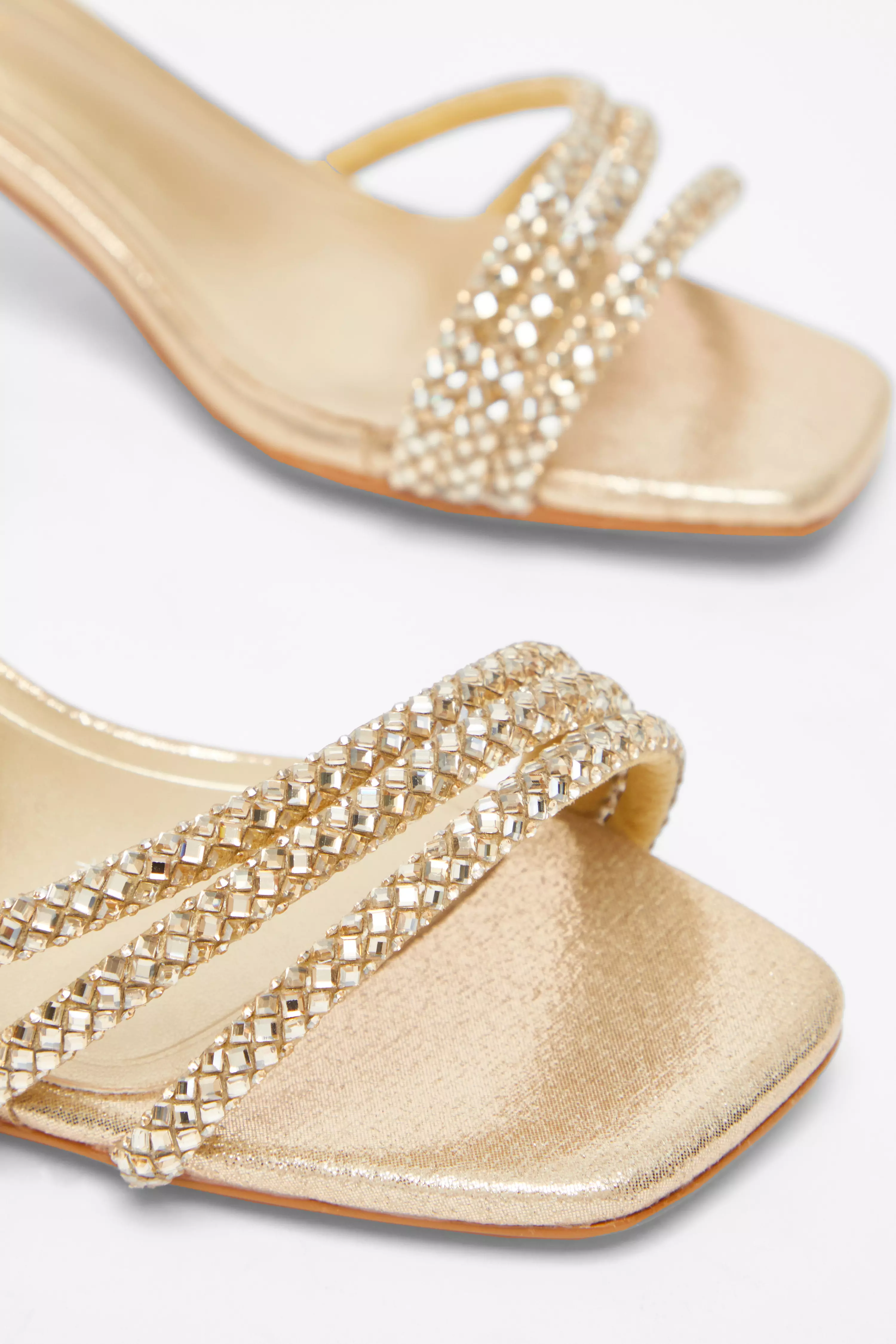 Wide Fit Gold Diamante Low Heeled Sandal