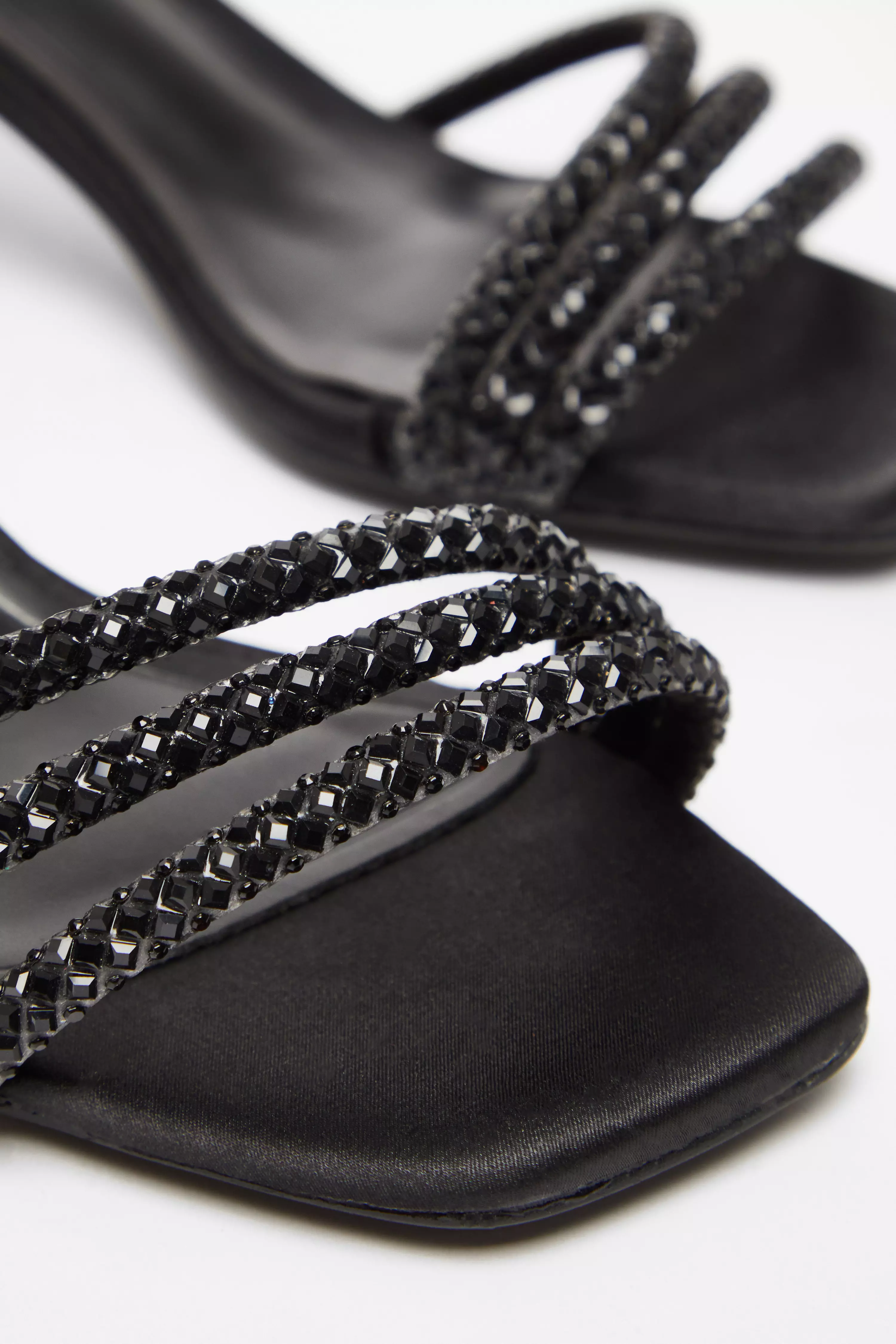 Wide Fit Black Diamante Low Heeled Sandal