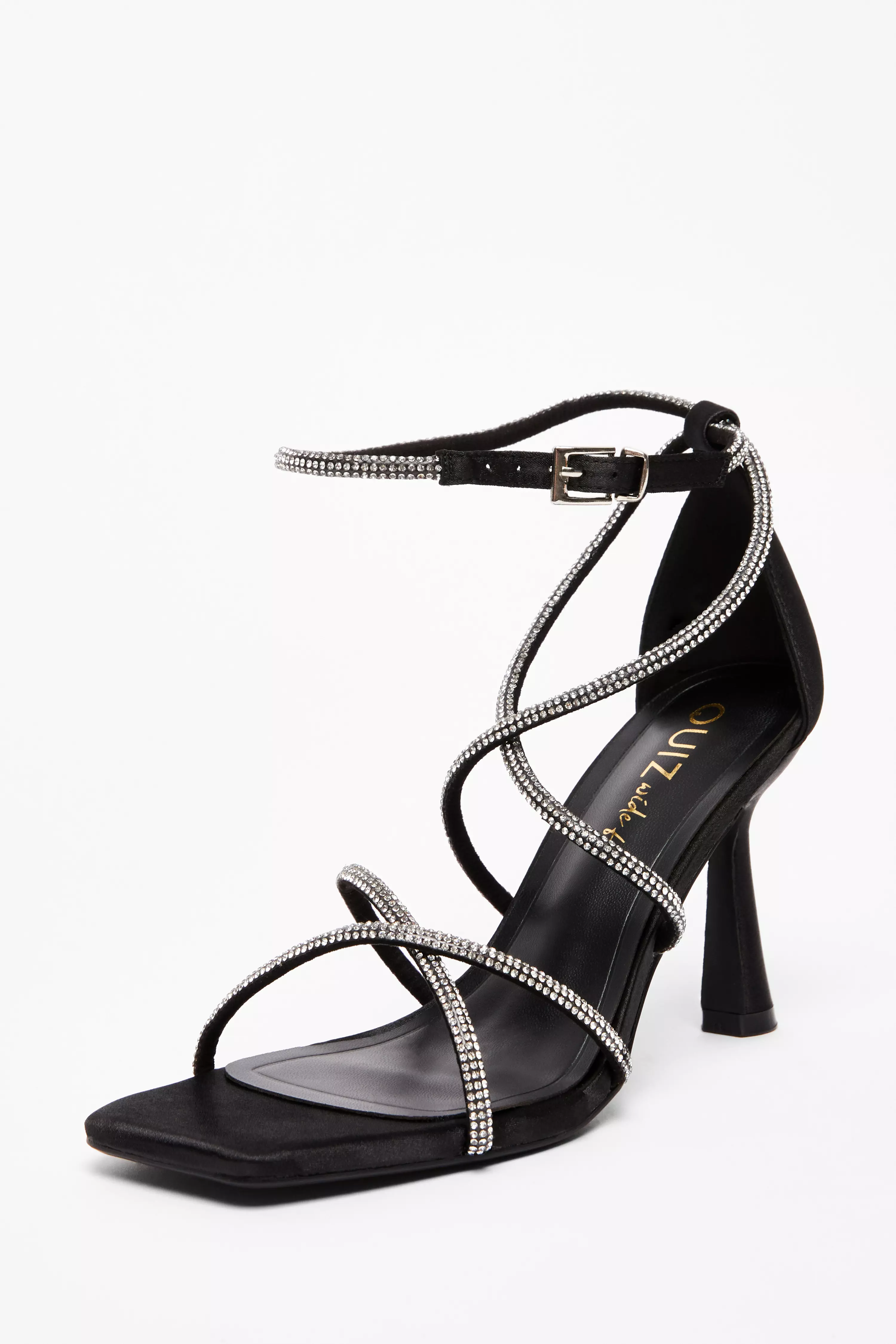 Wide Fit Black Diamante Heels