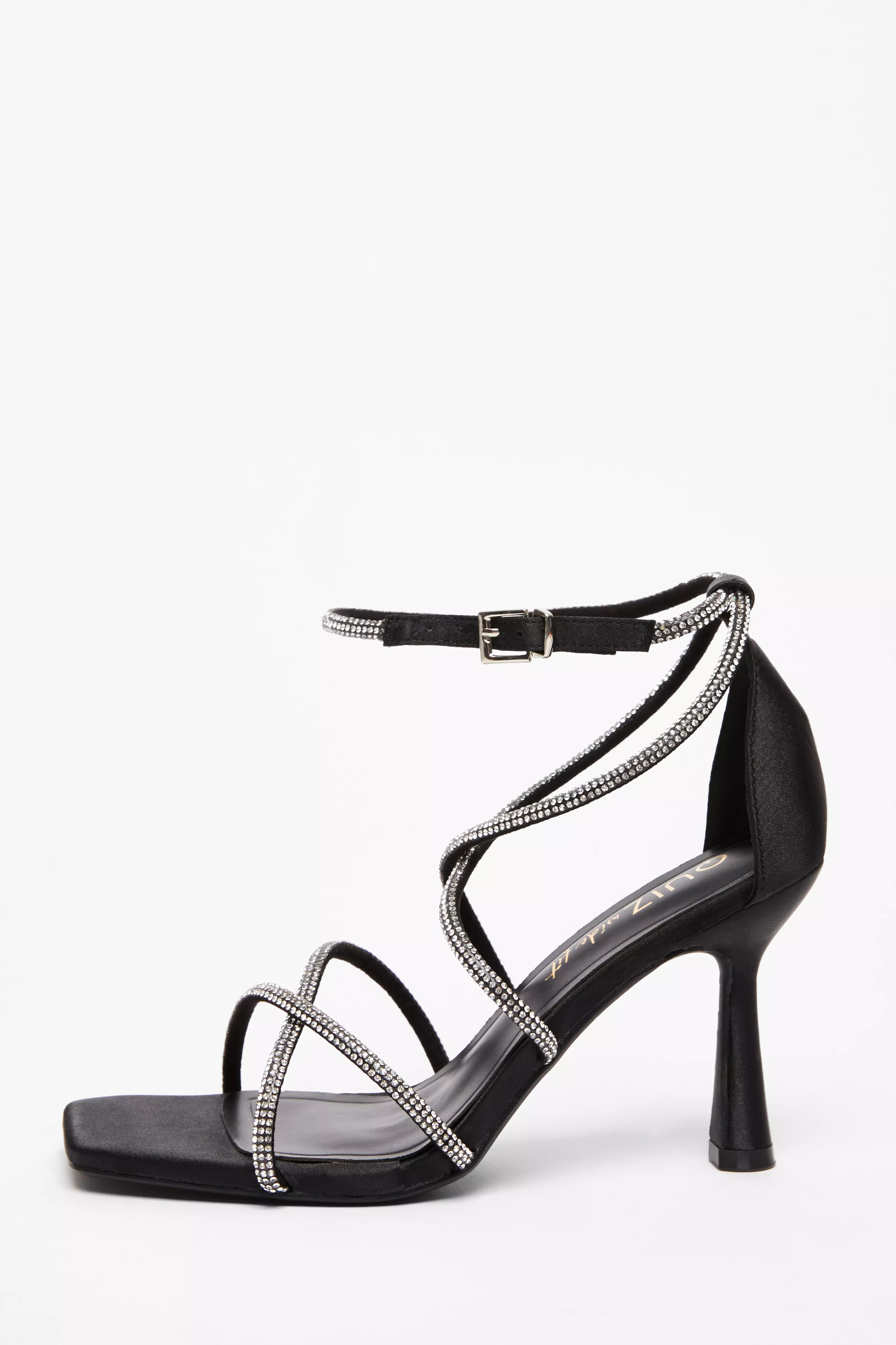 Wide Fit Black Diamante Heels