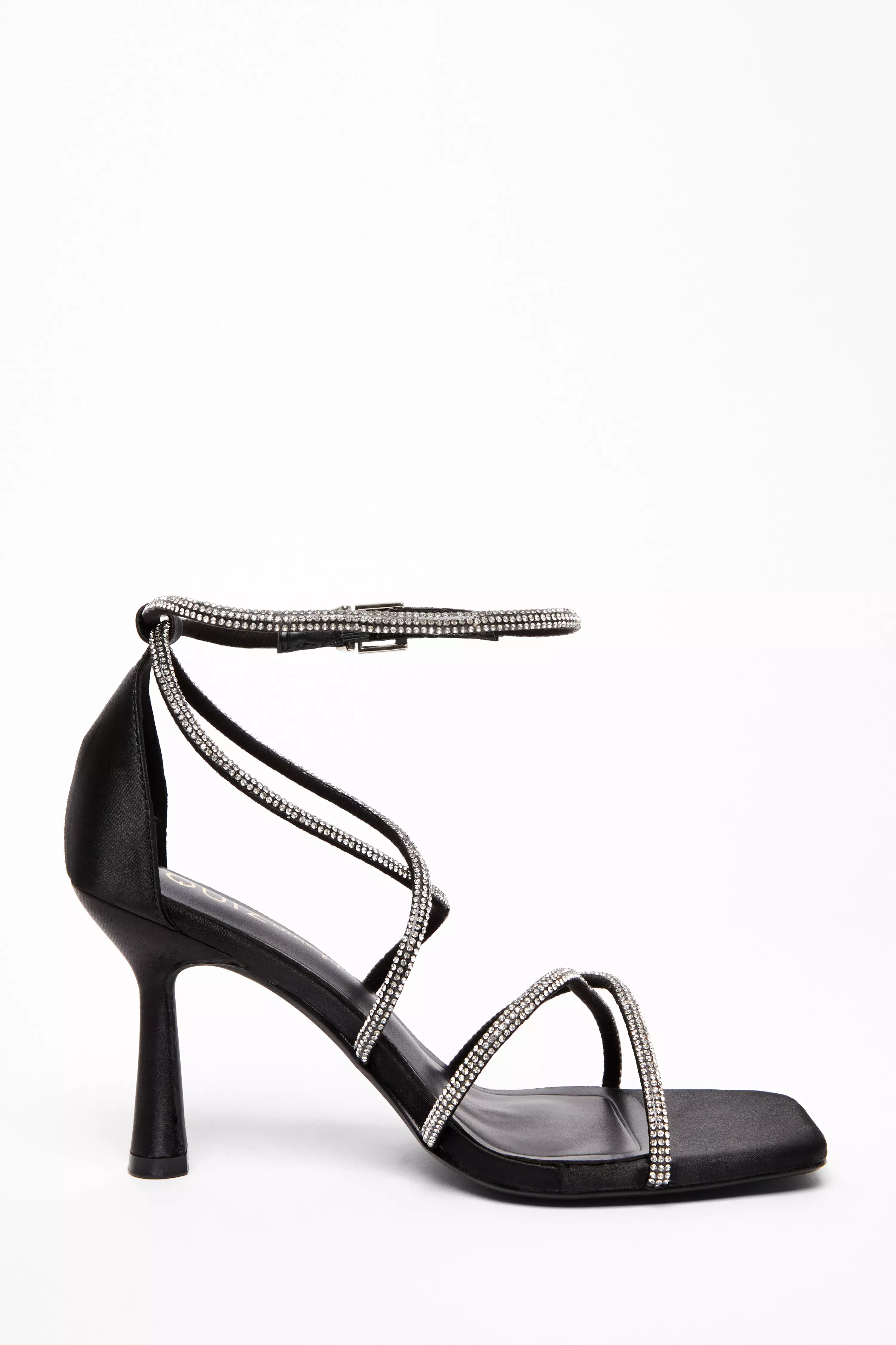 Wide Fit Black Diamante Heels