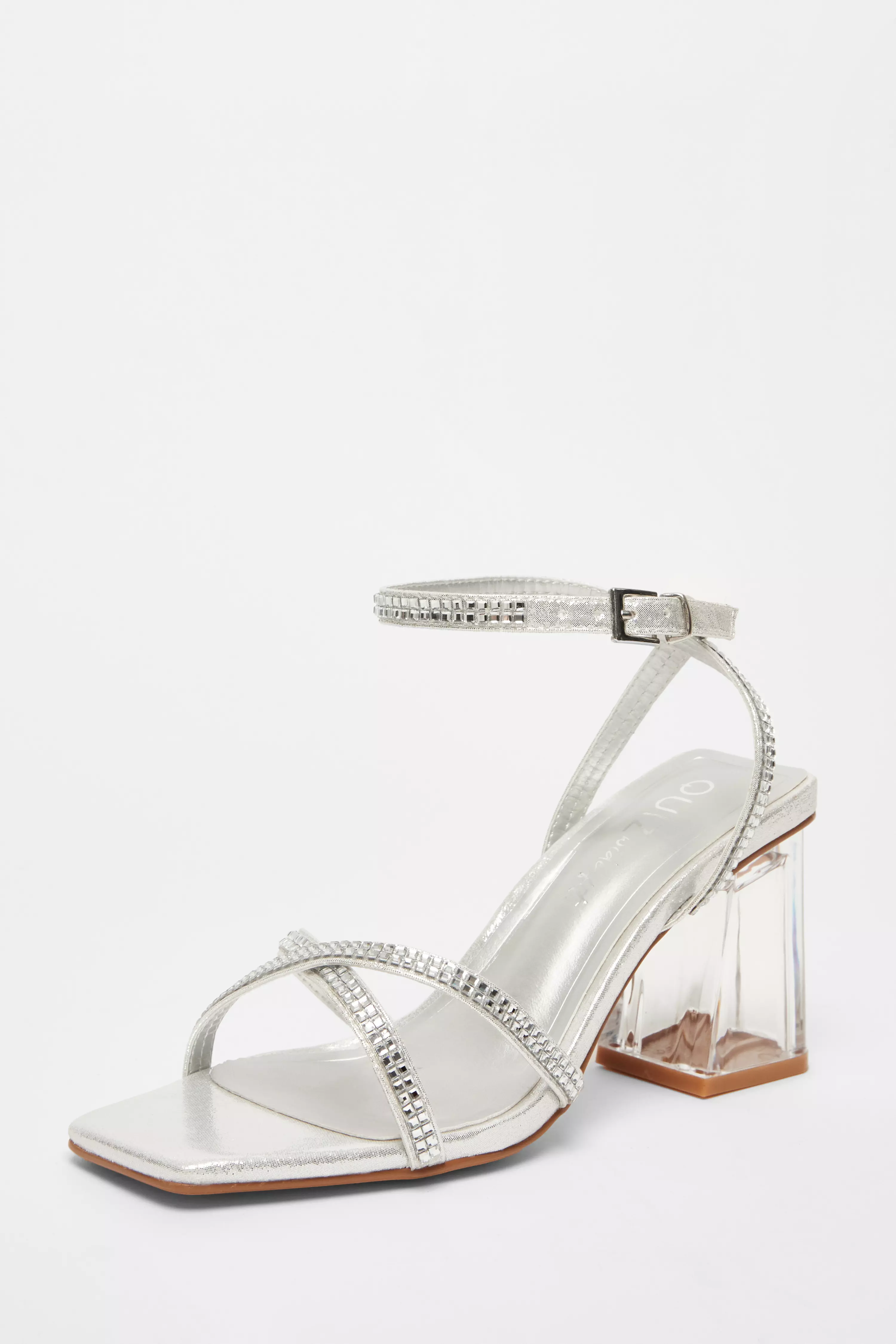 Wide Fit Silver Diamante Heels