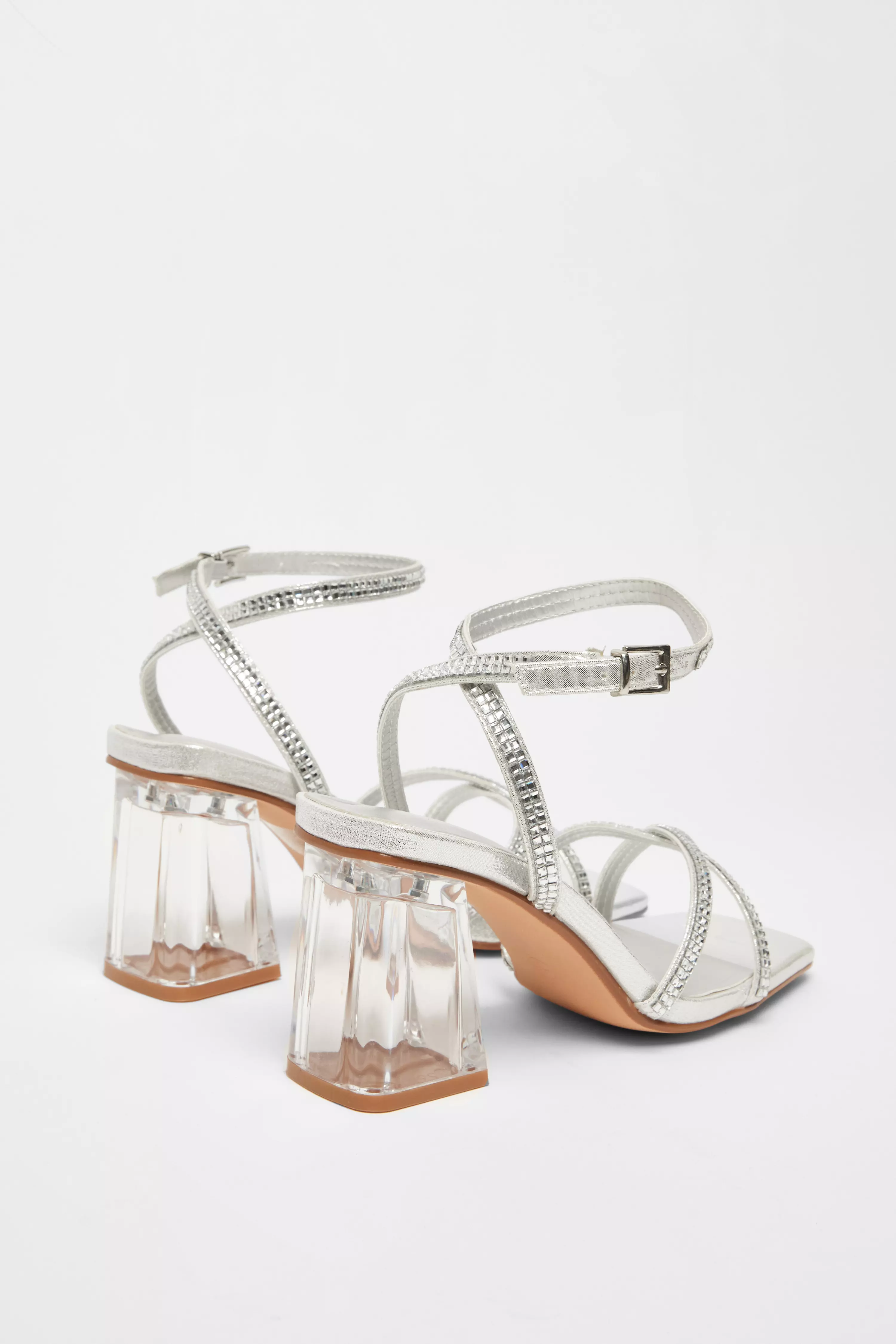 Wide Fit Silver Diamante Heels