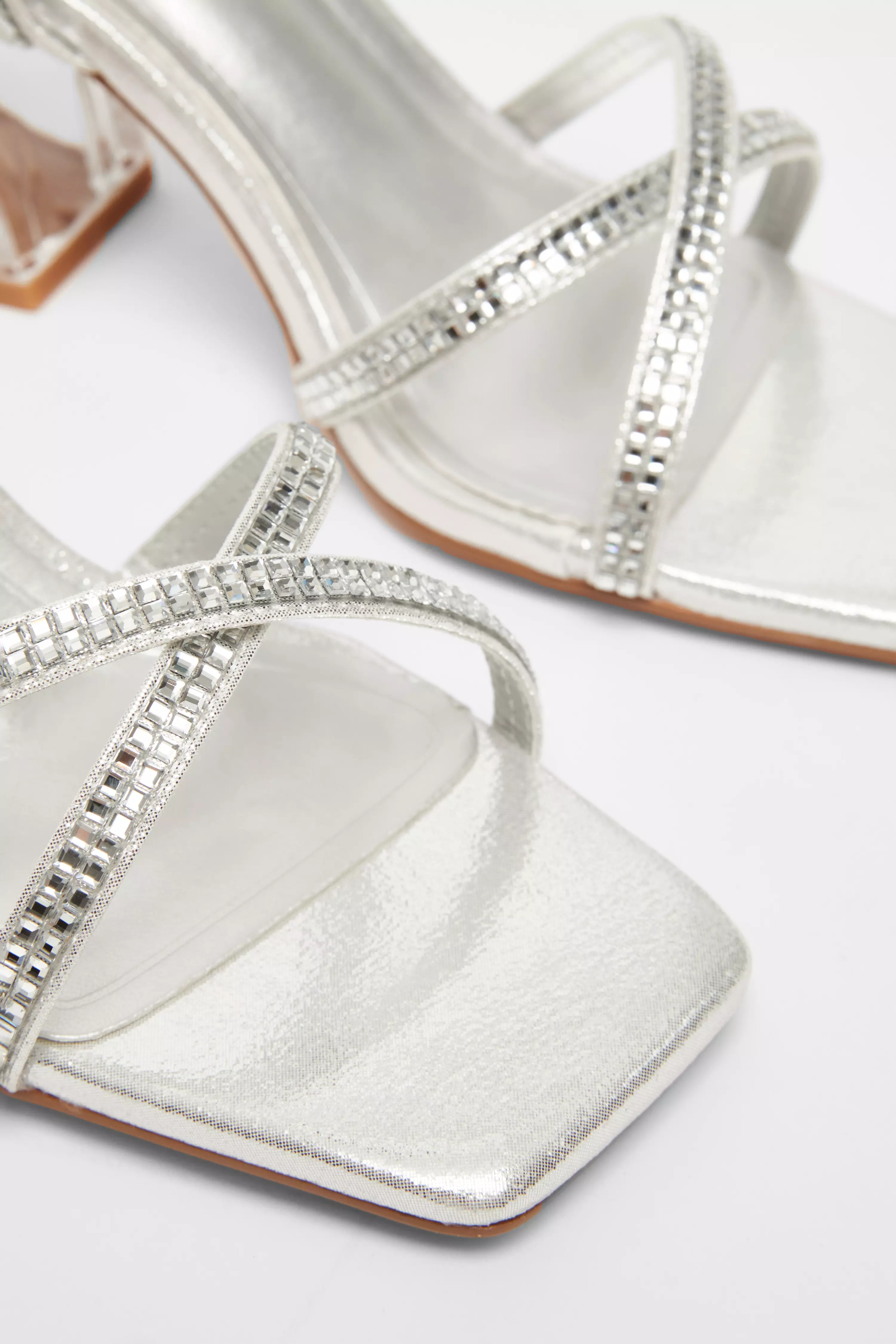 Wide Fit Silver Diamante Heels