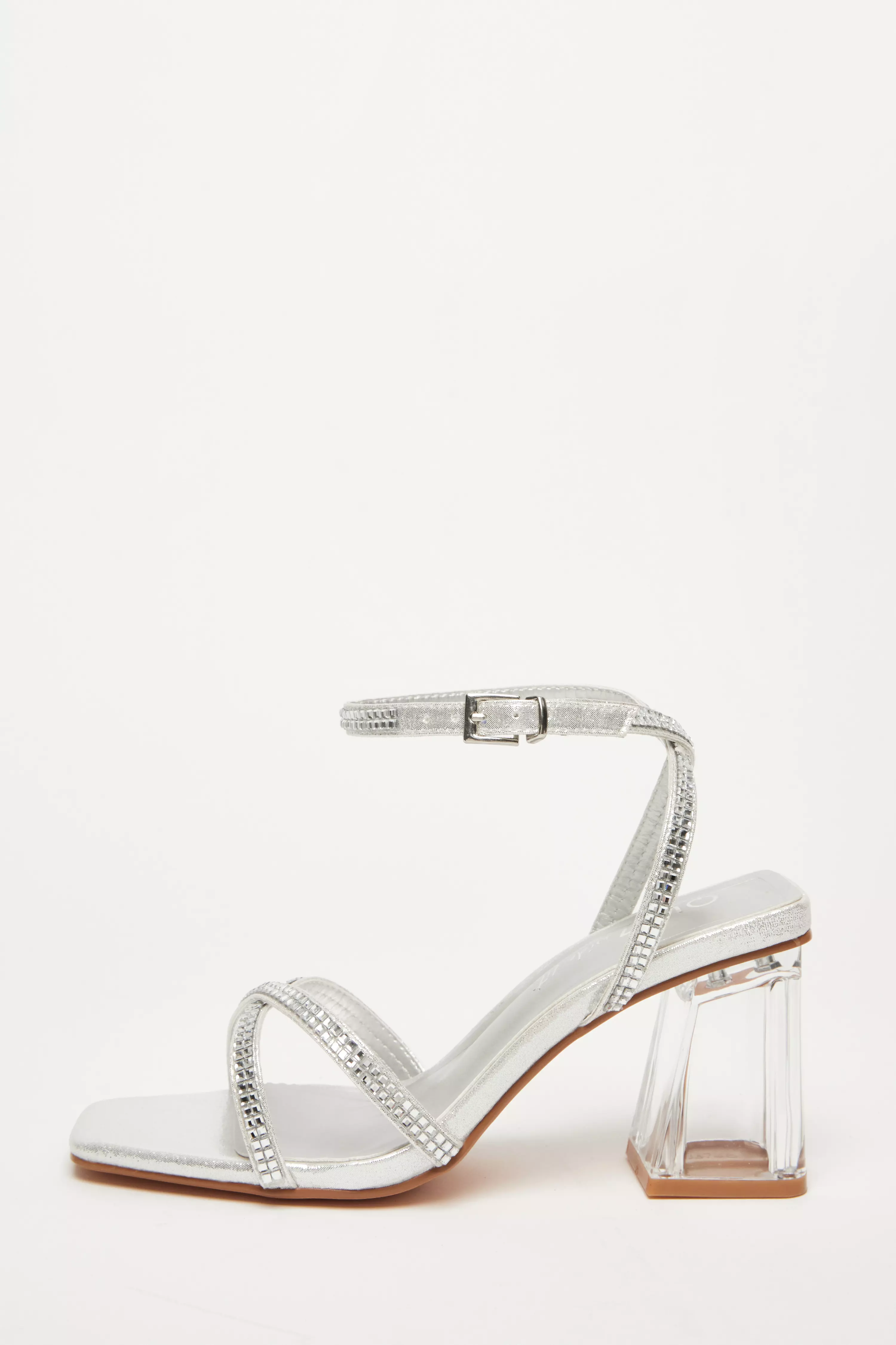 Wide Fit Silver Diamante Heels