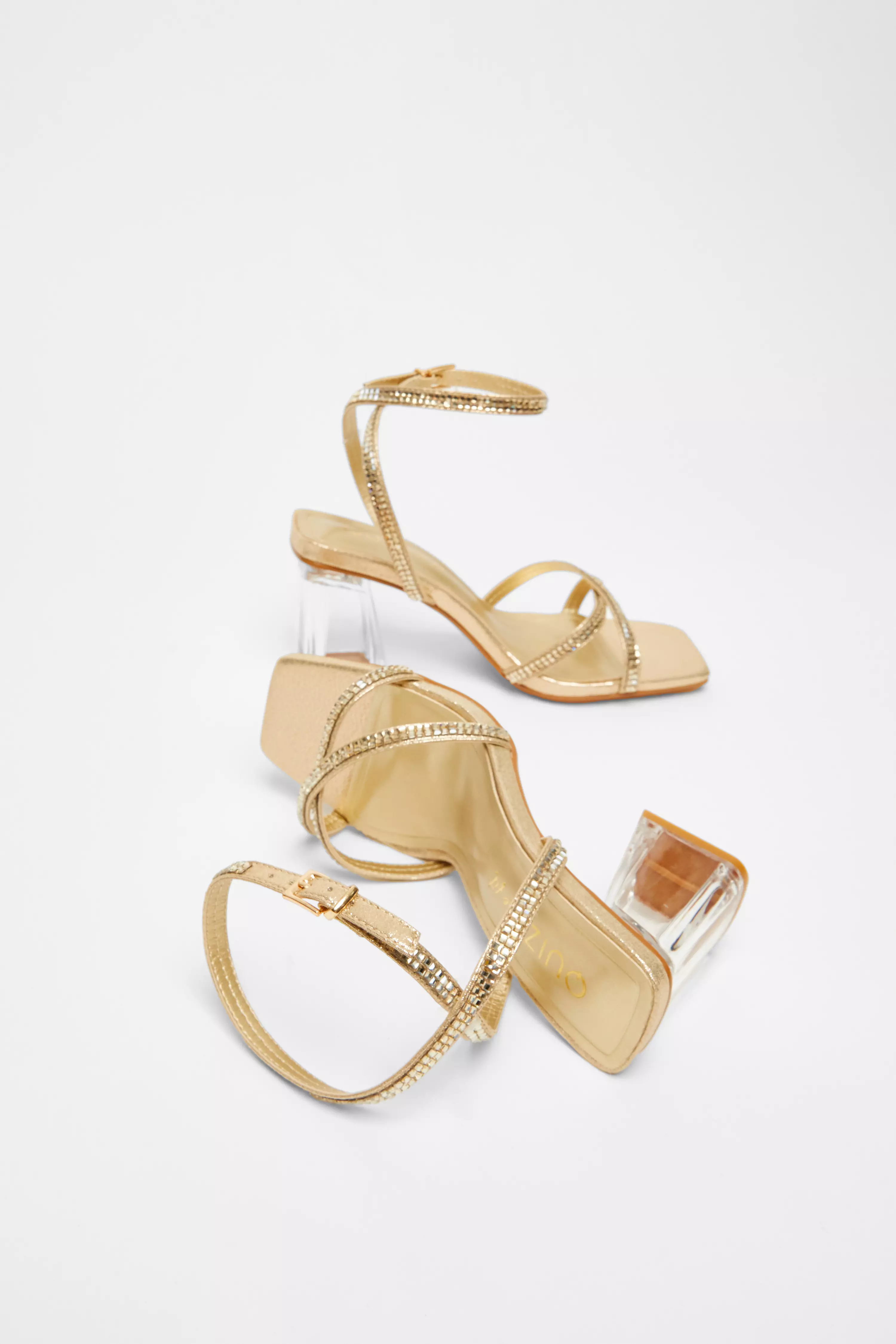 Wide Fit Gold Diamante Heels