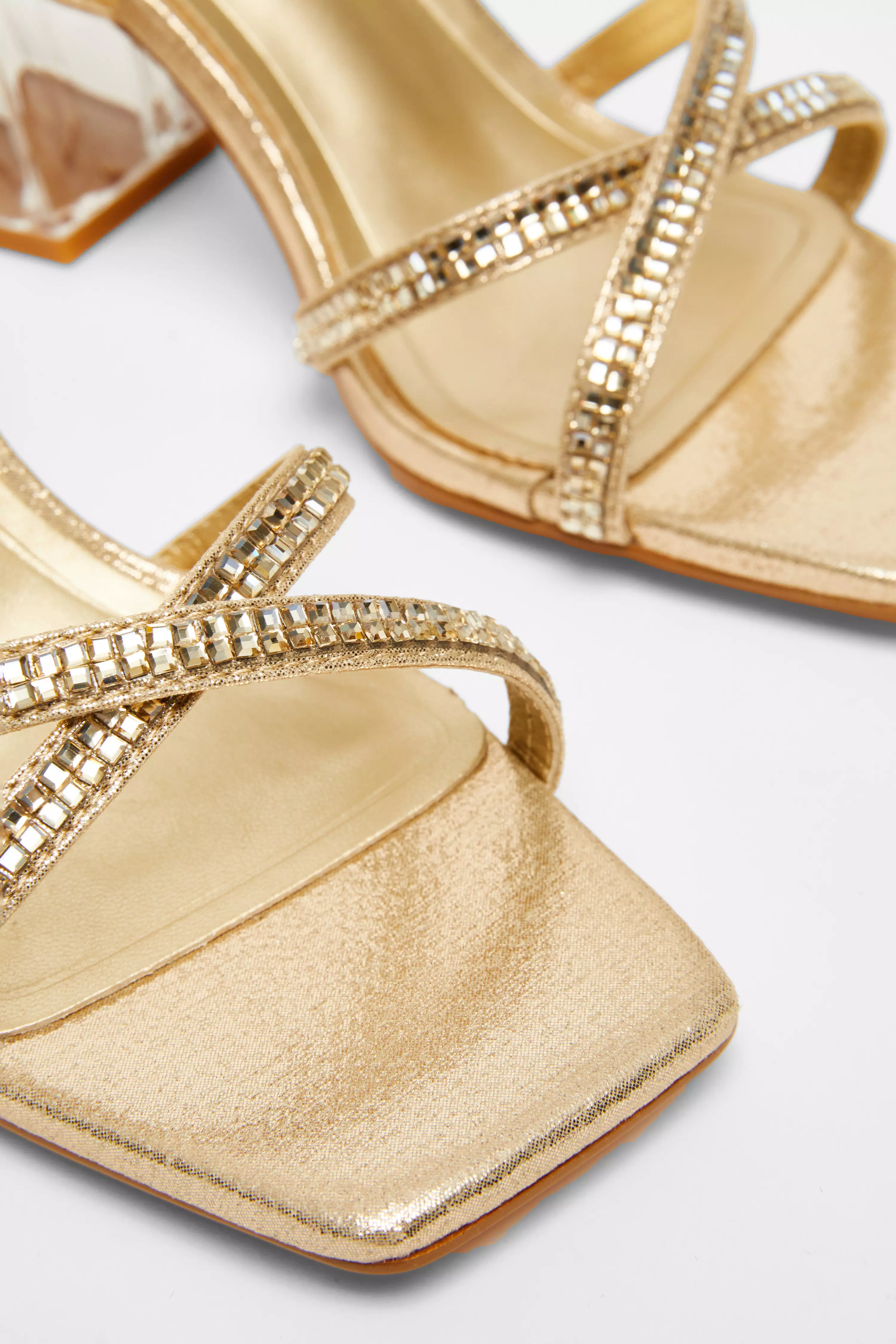 Wide Fit Gold Diamante Heels