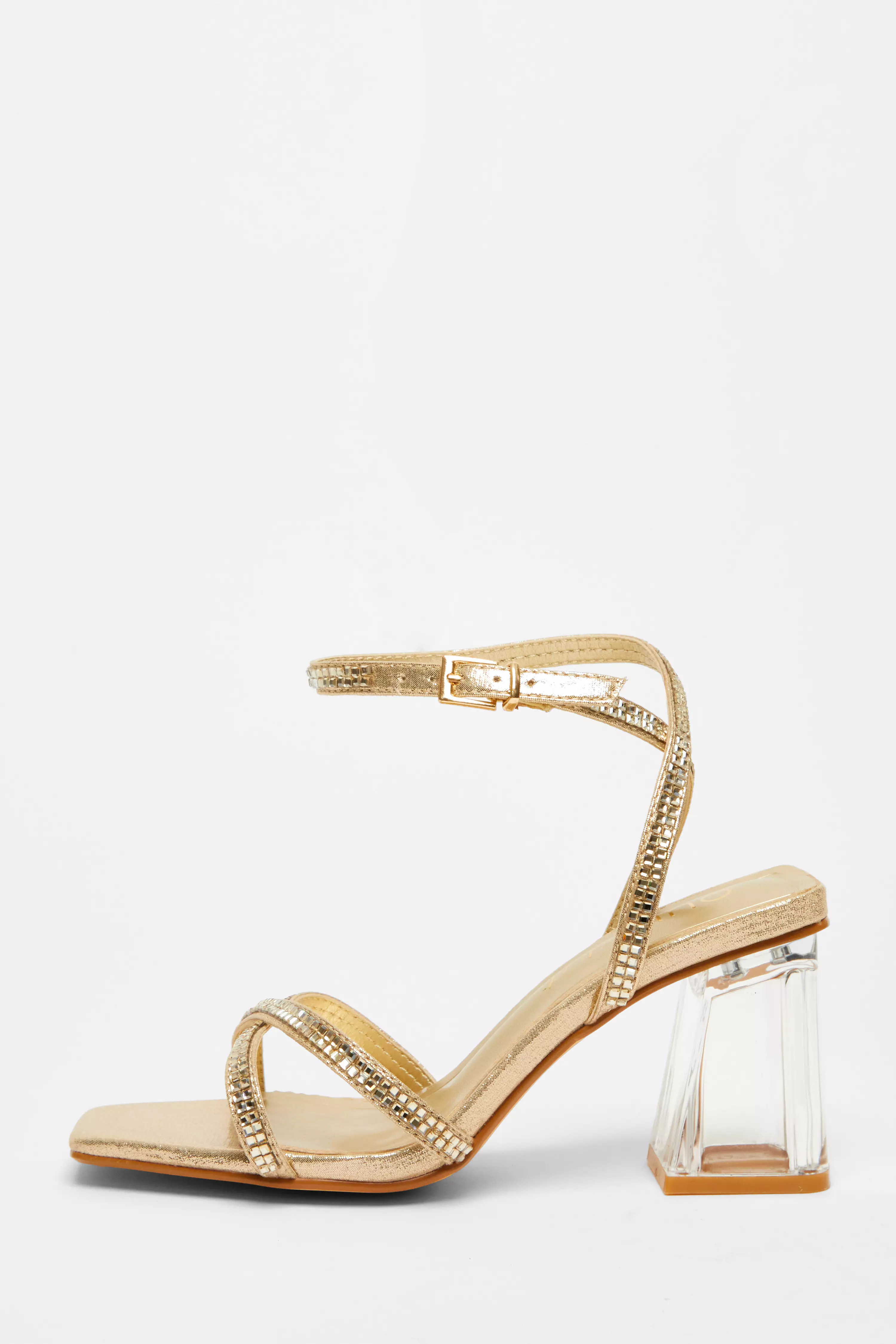 Wide Fit Gold Diamante Heels