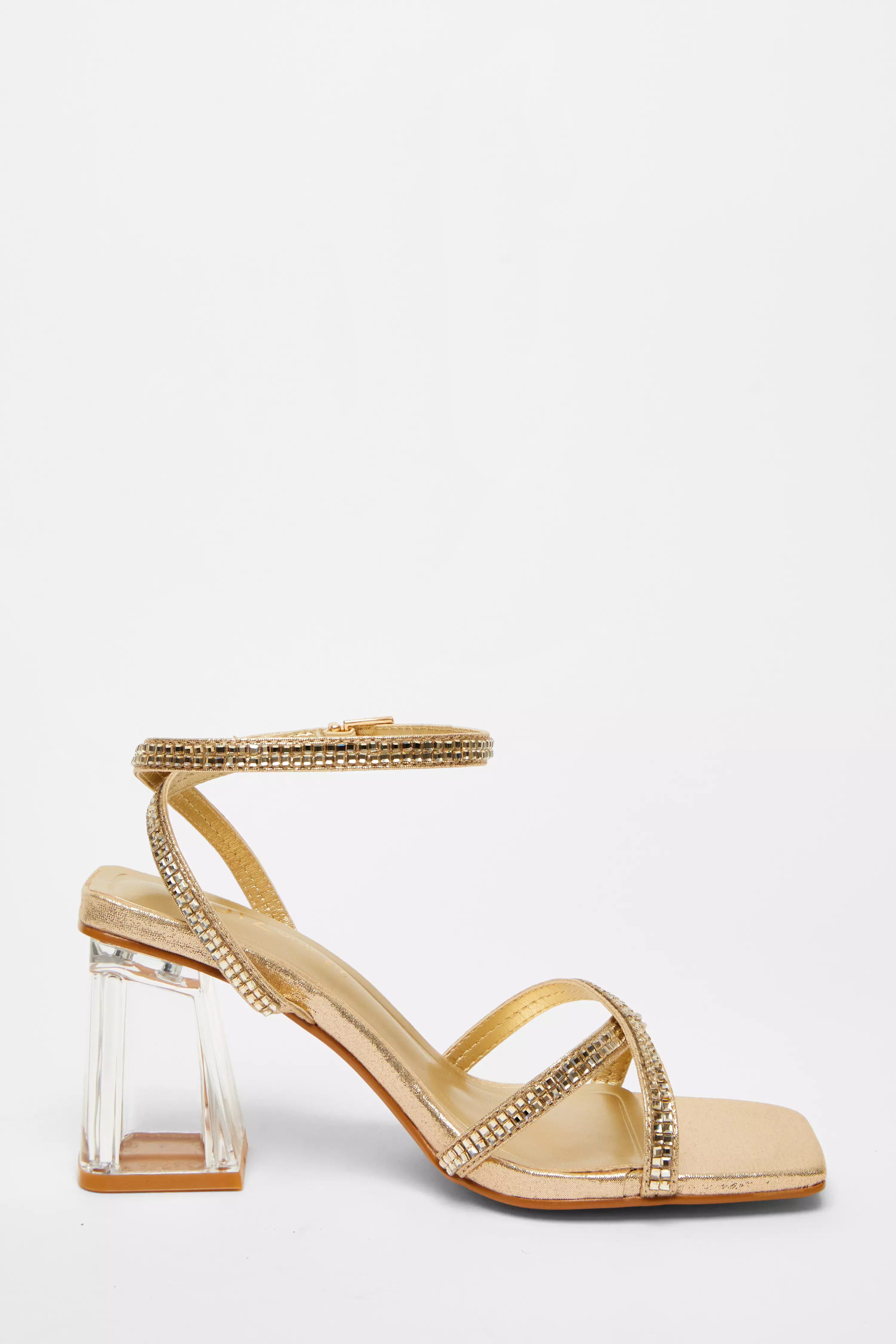 Wide Fit Gold Diamante Heels