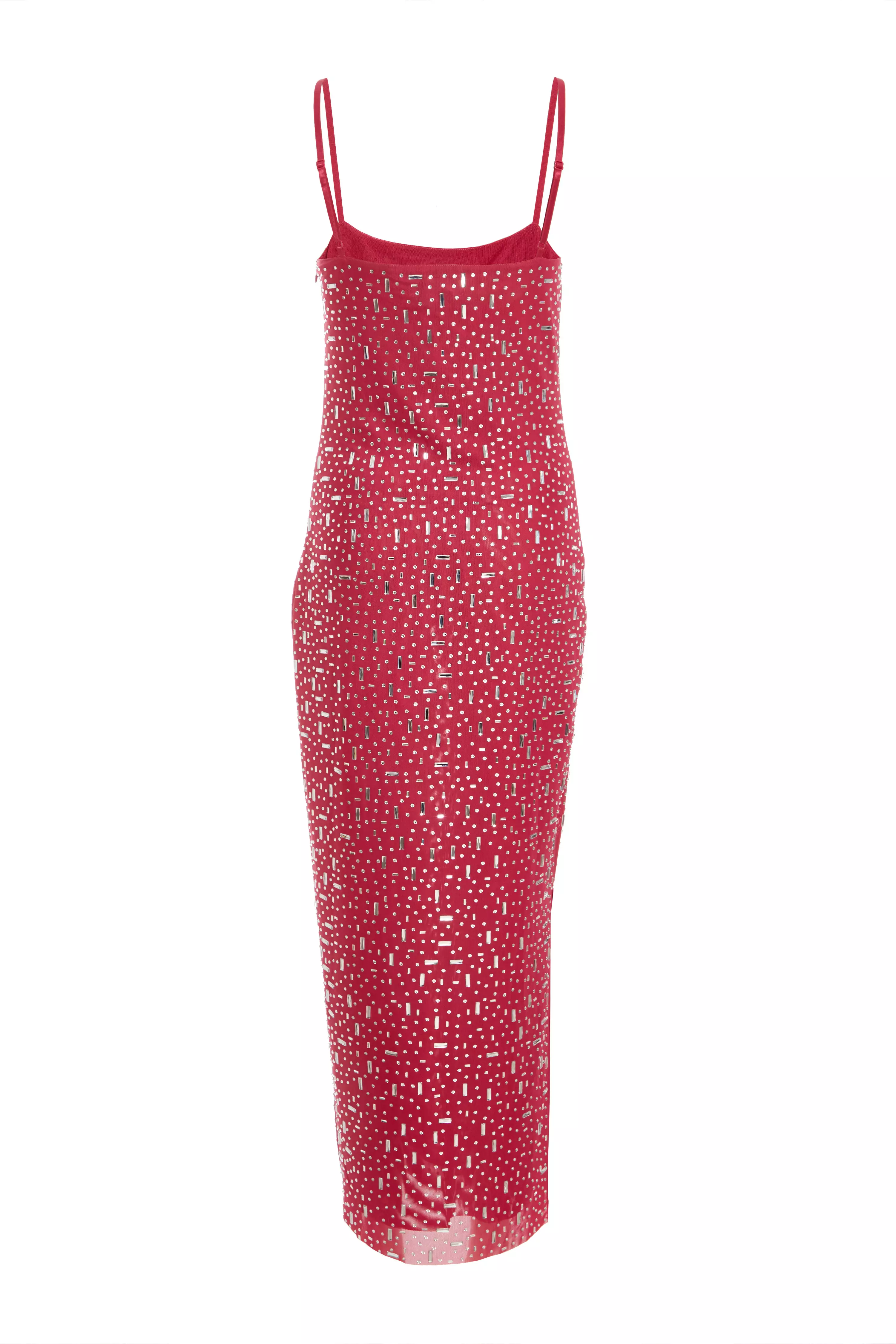 Dark Red Square Neck Embellished Maxi Dress