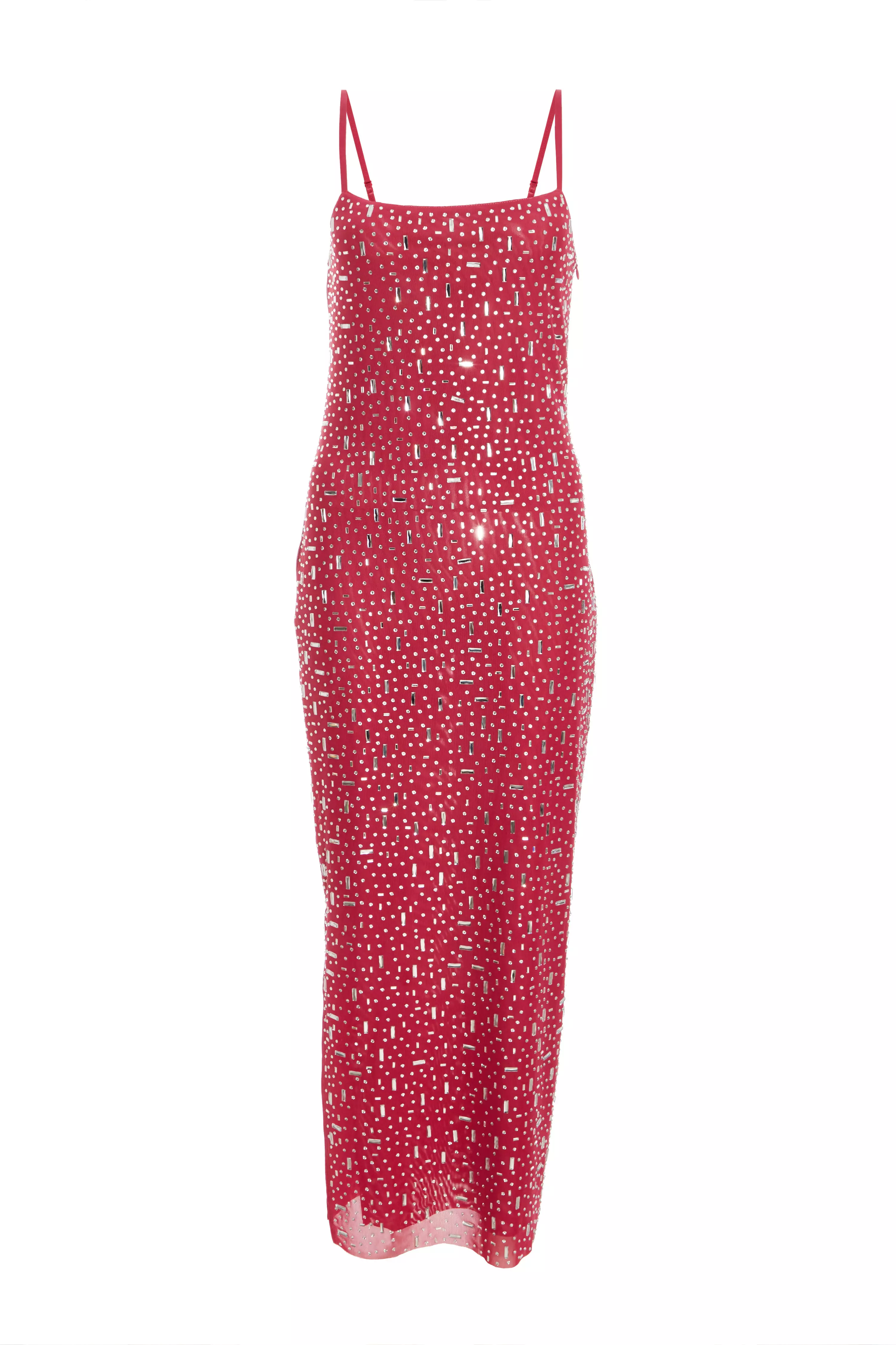 Pink Square Neck Embellished Maxi Dress