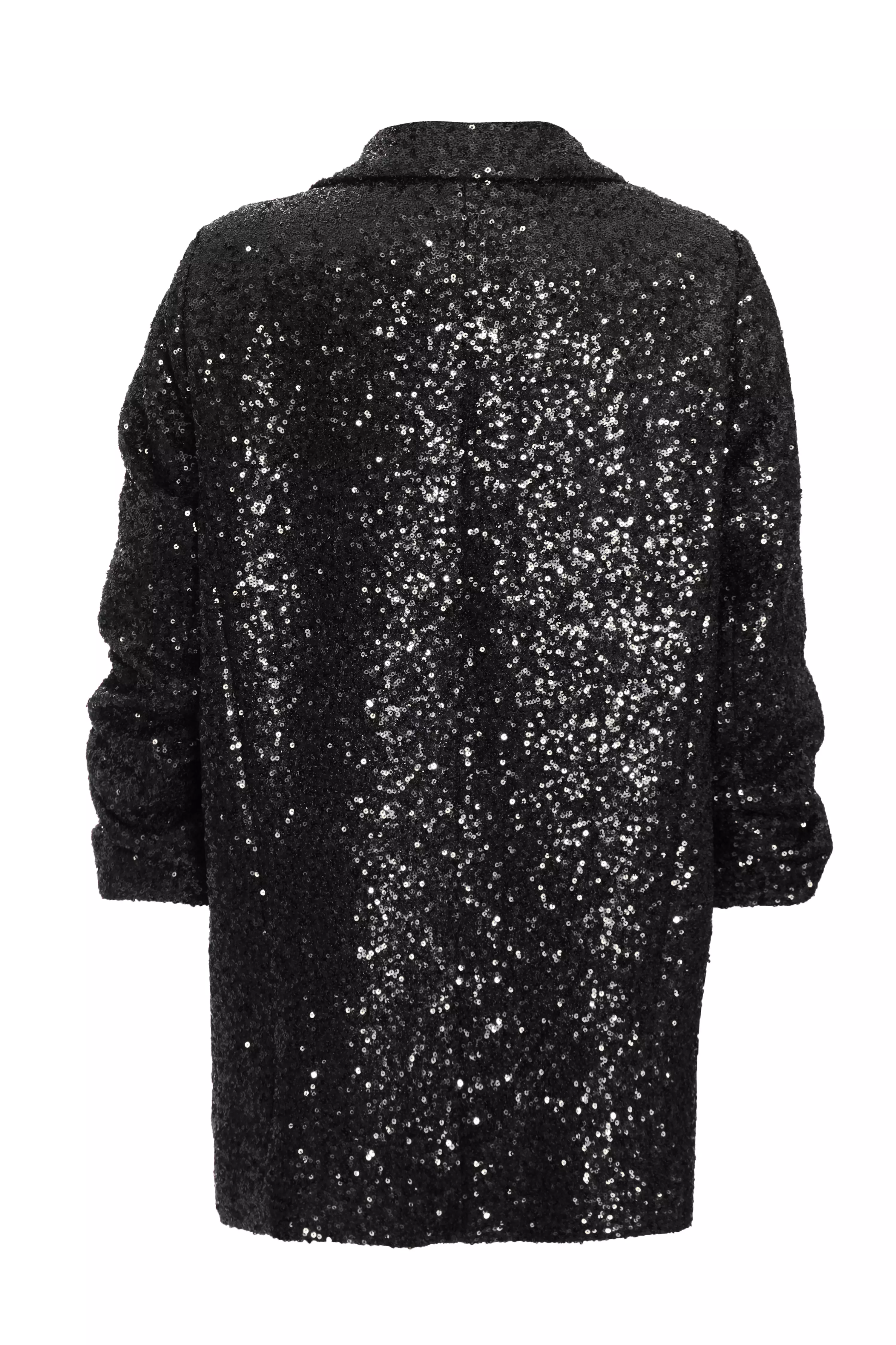 Black Sequin Ruched Blazer 