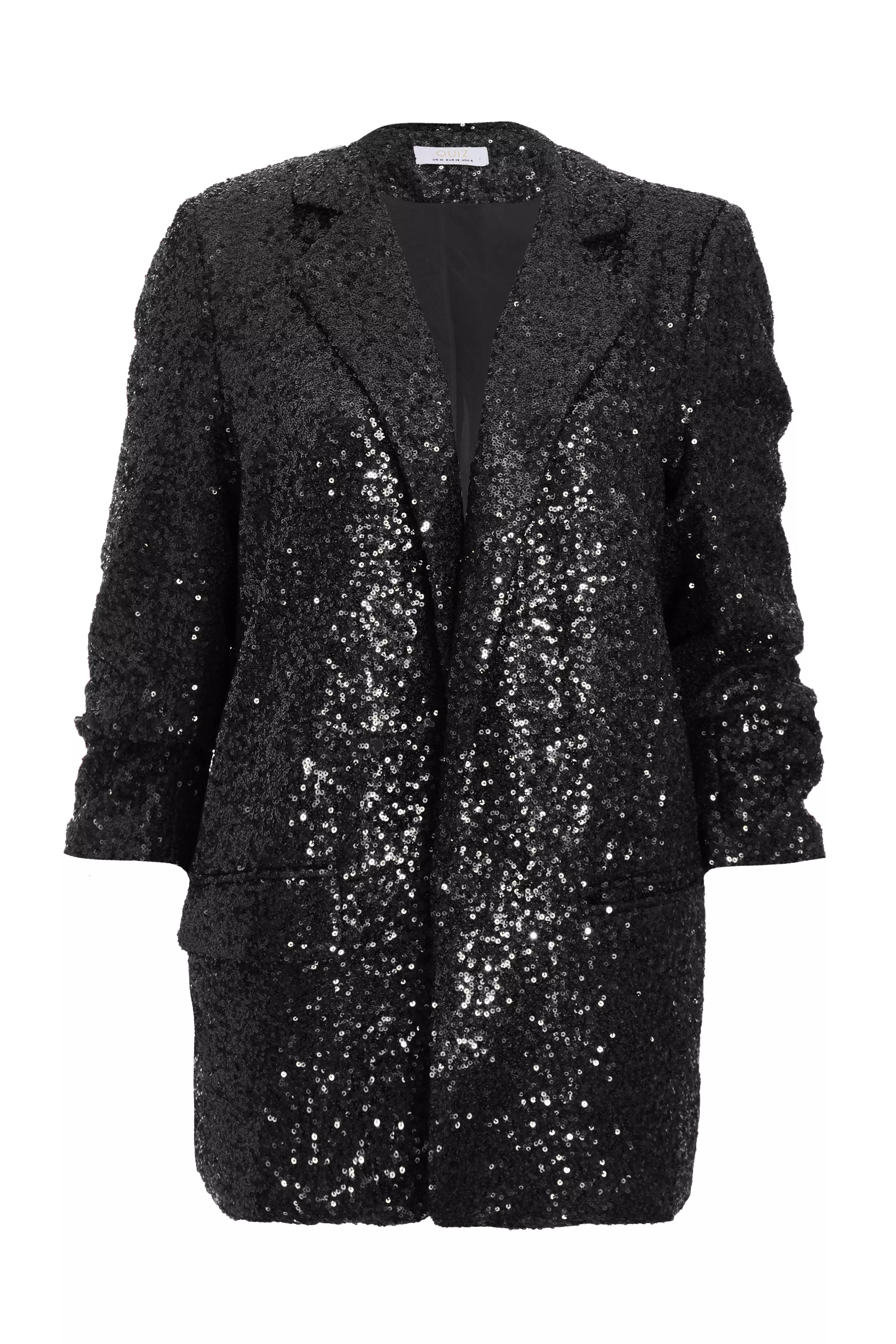 Black Sequin Ruched Blazer 