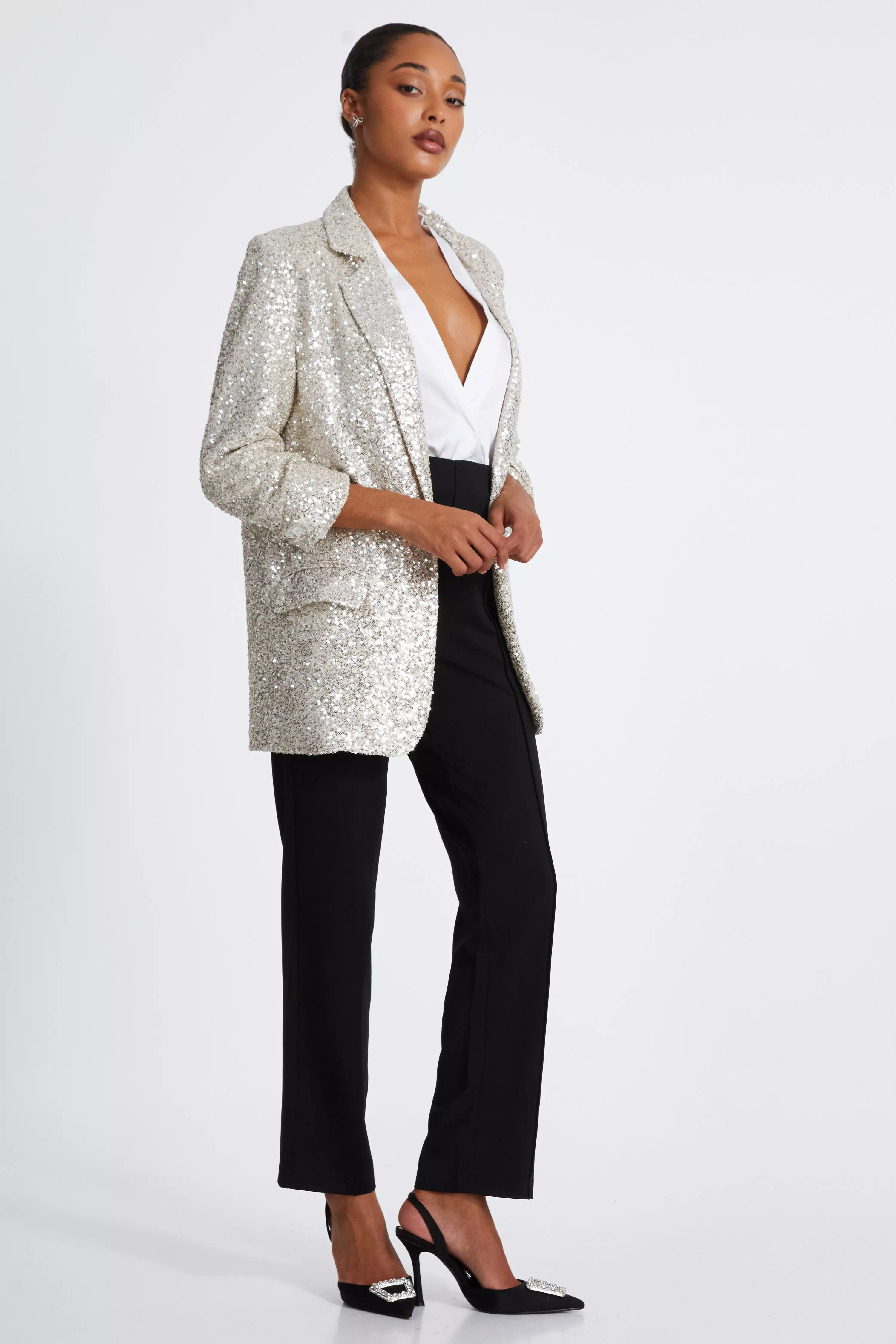 Champagne Sequin Tailored Blazer 