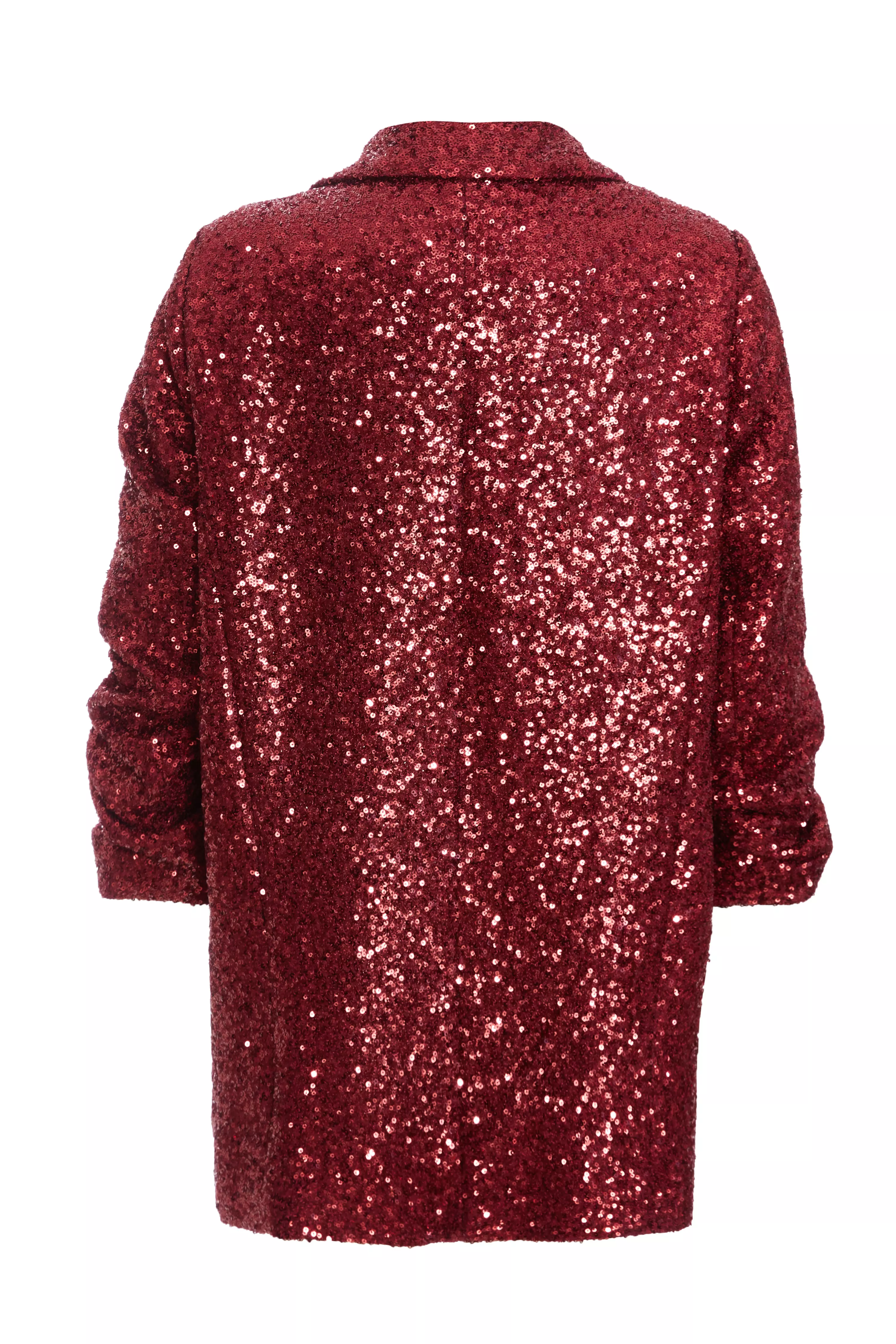 Dark Red Sequin Ruched Blazer 