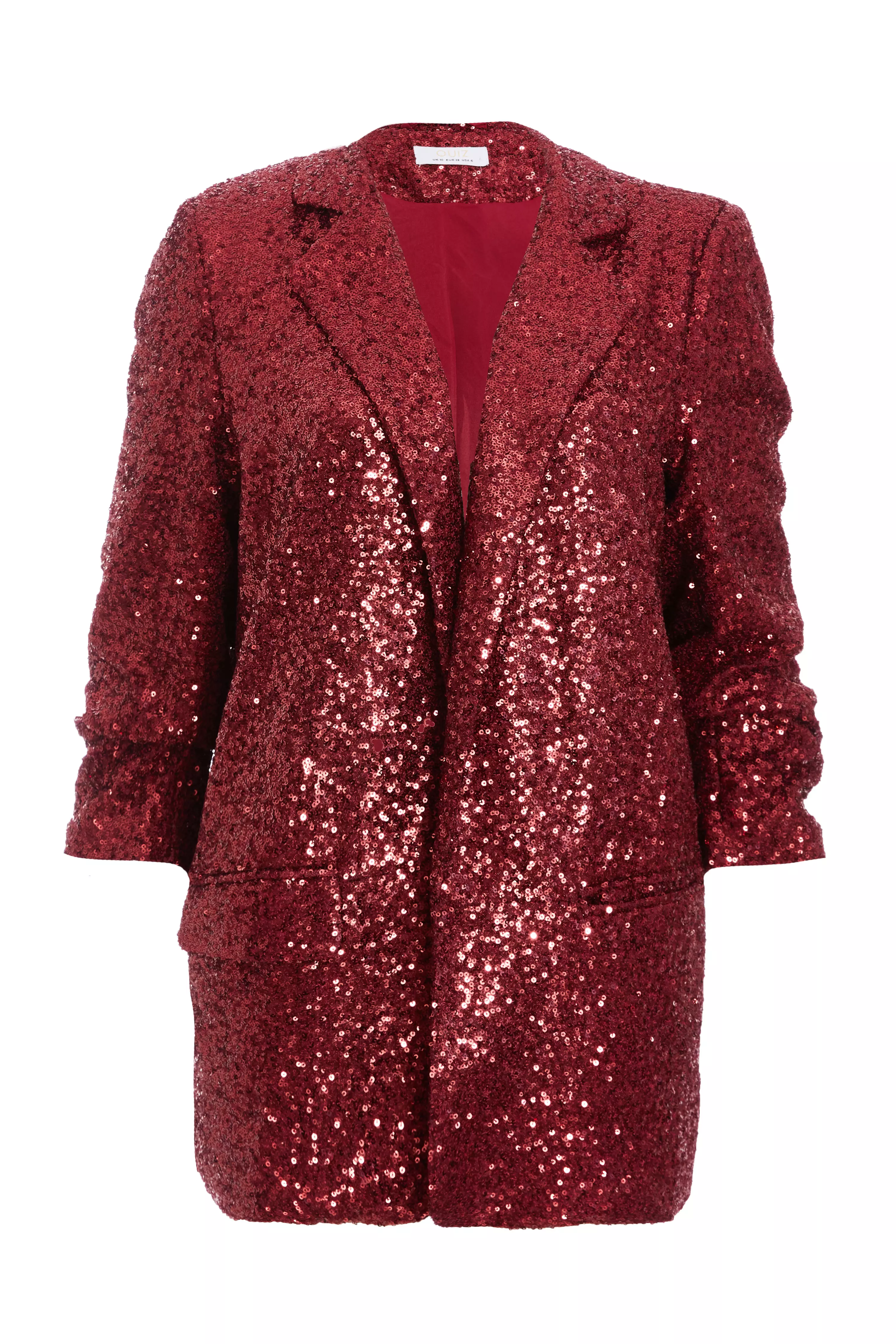 Dark Red Sequin Ruched Blazer 