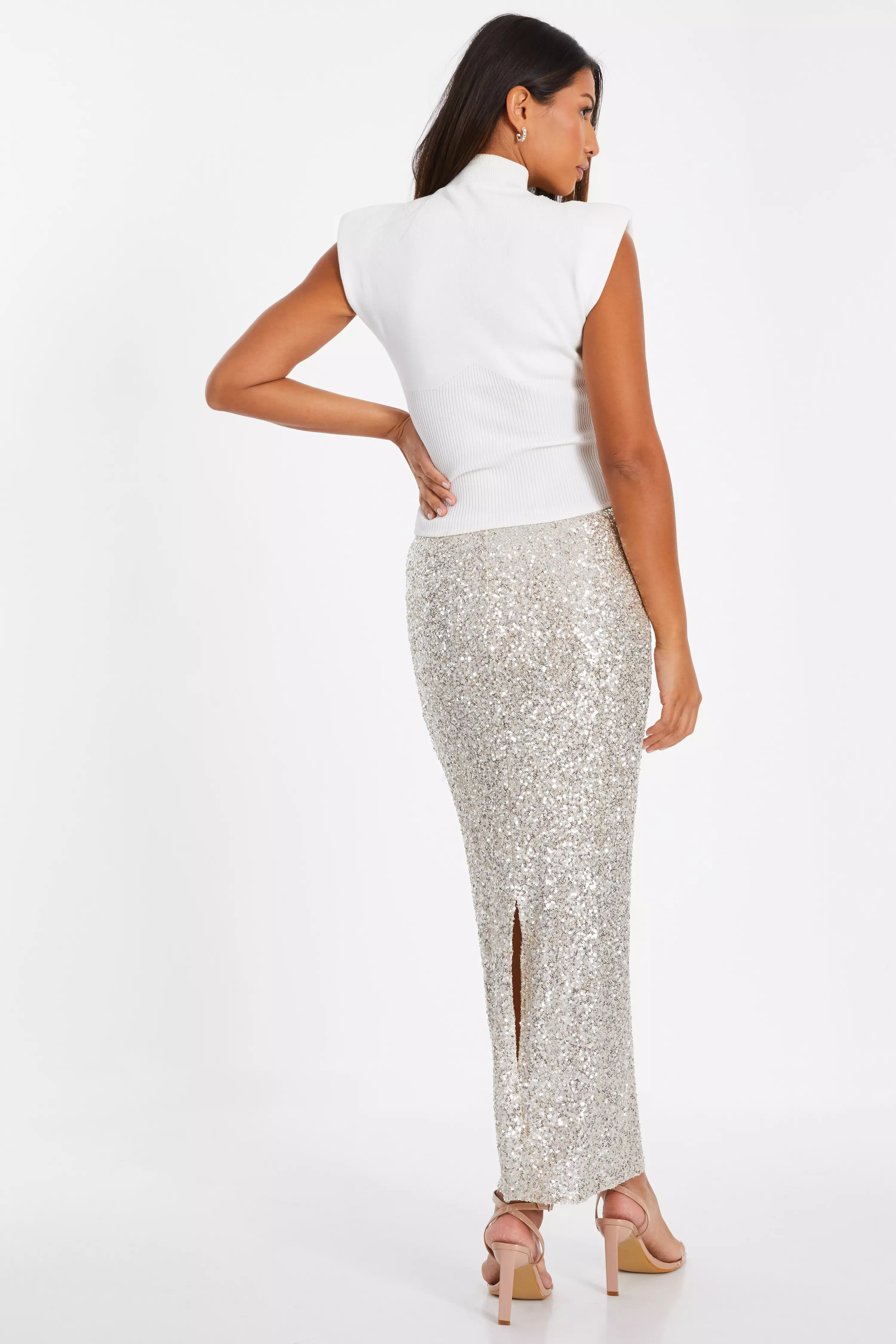 Champagne Sequin Maxi Skirt