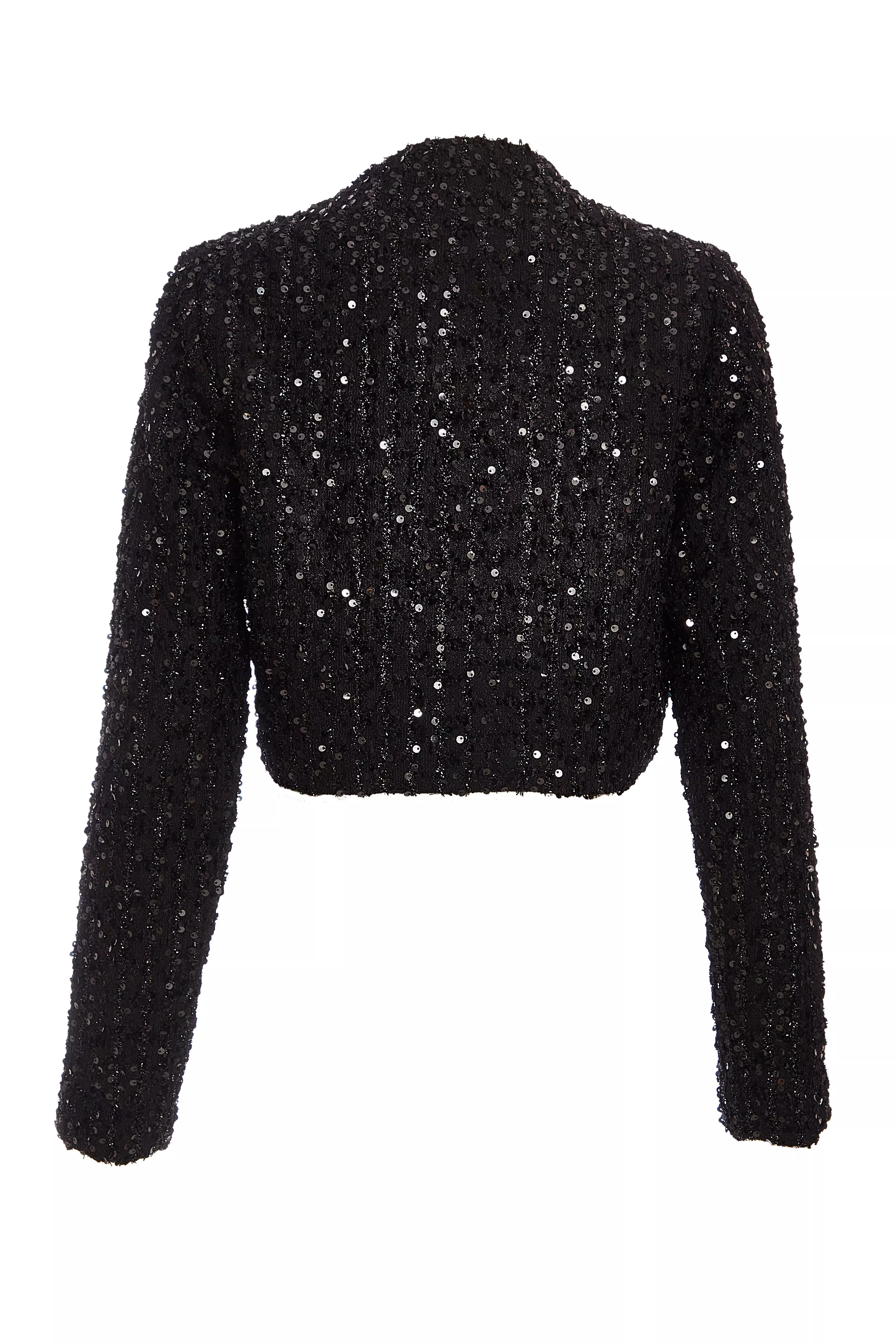 Black Sequin Boucle Cropped Jacket