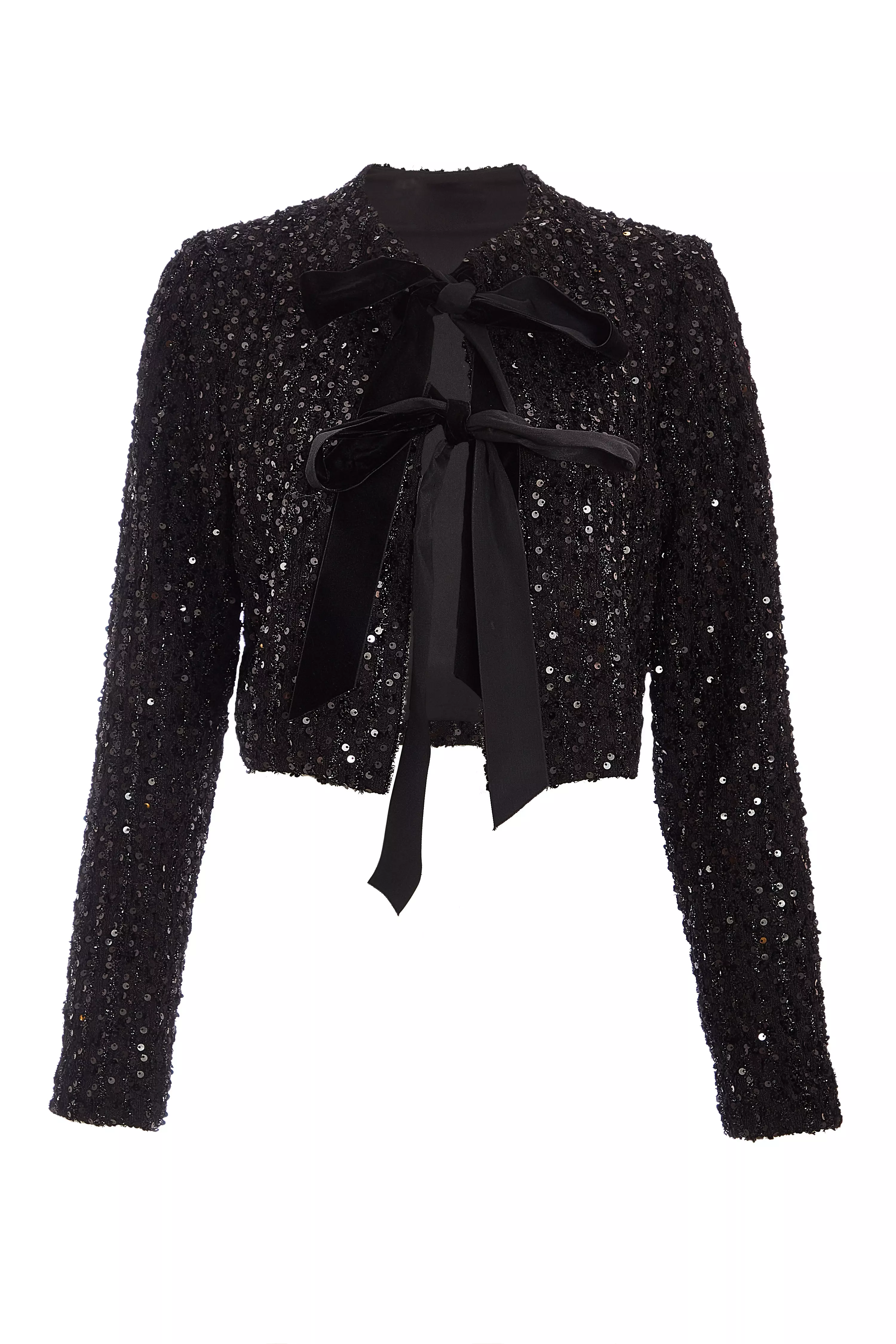 Black Sequin Boucle Cropped Jacket