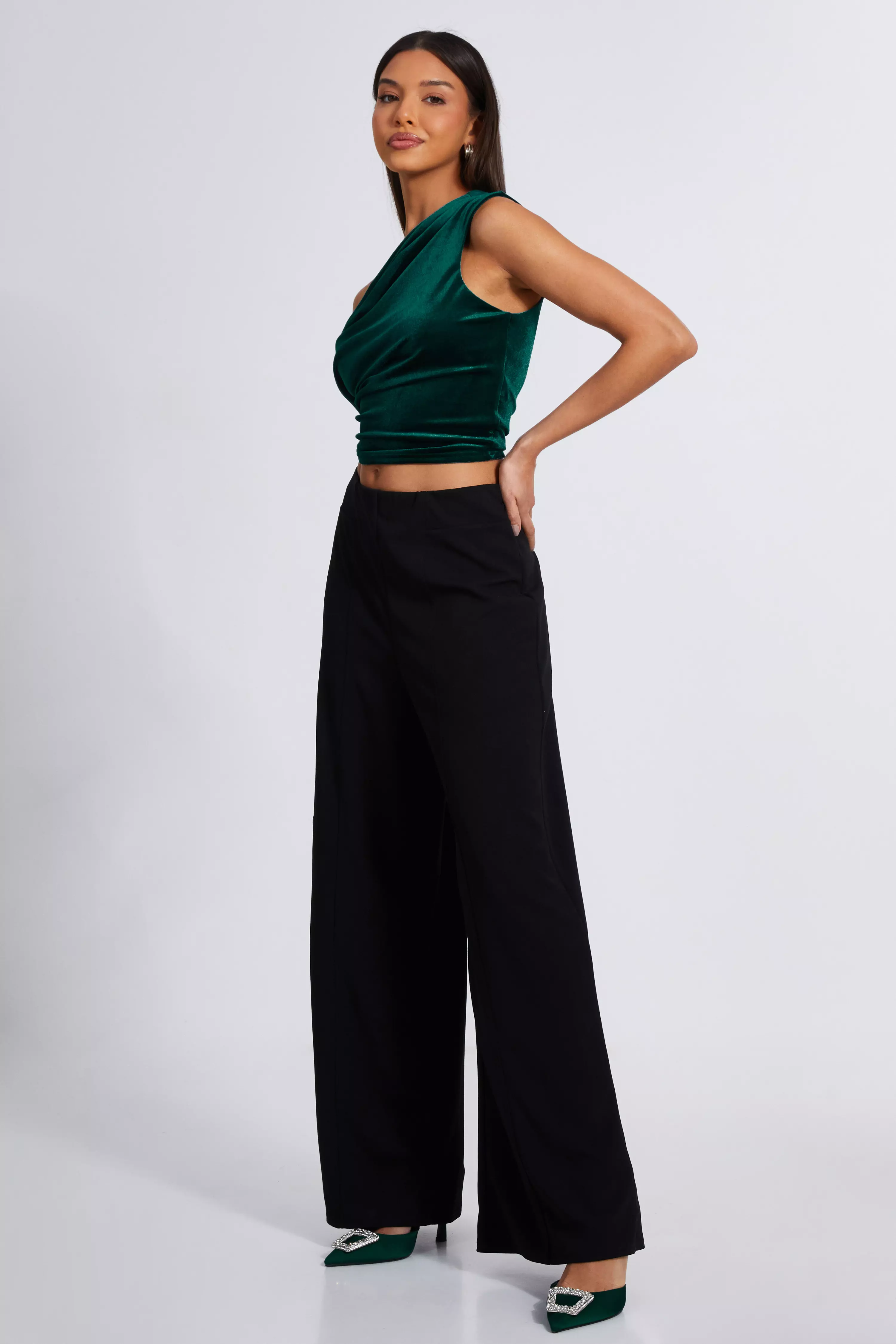 Bottle Green Velvet Asymmetric top