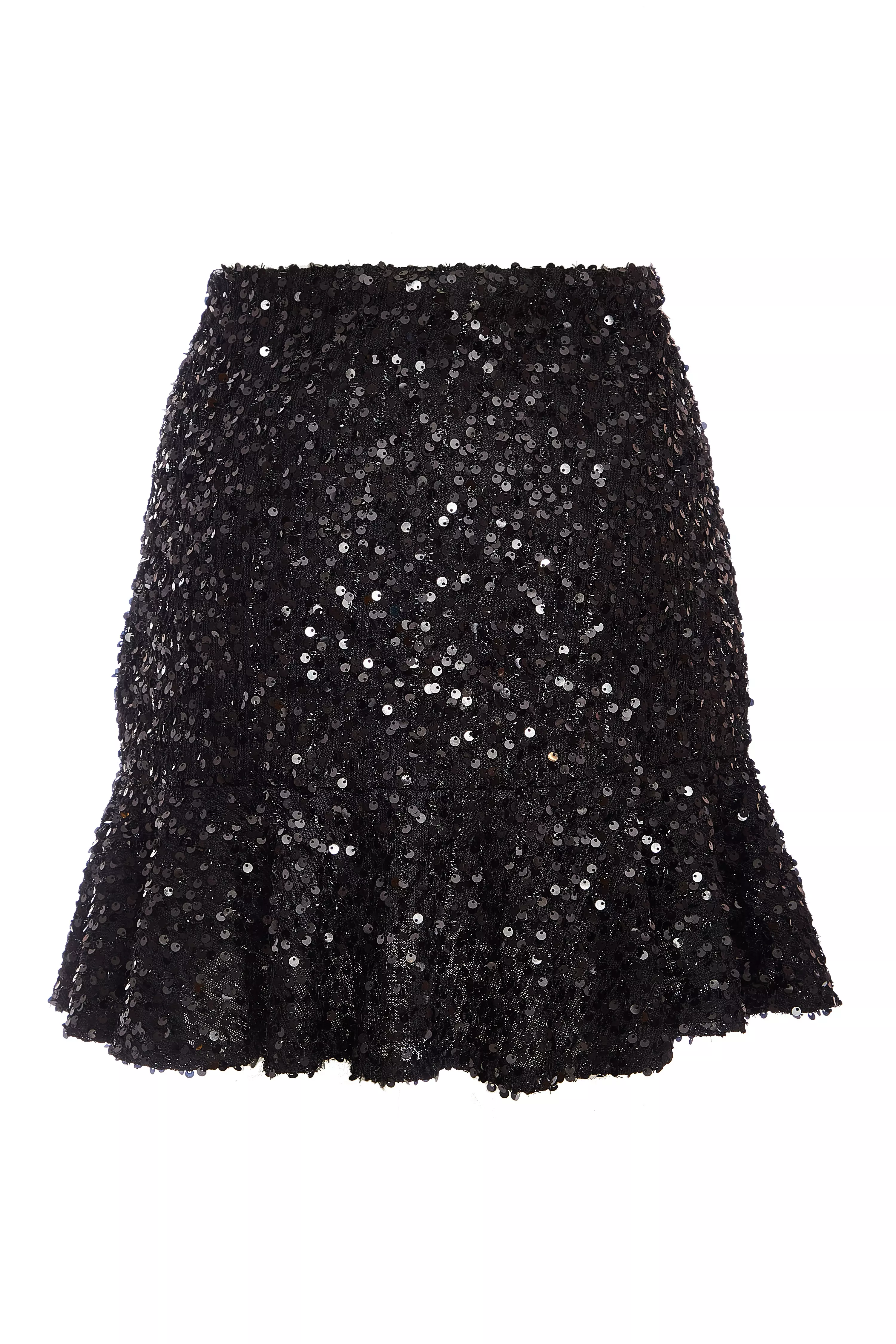 Black Sequin Frill Mini Skirt