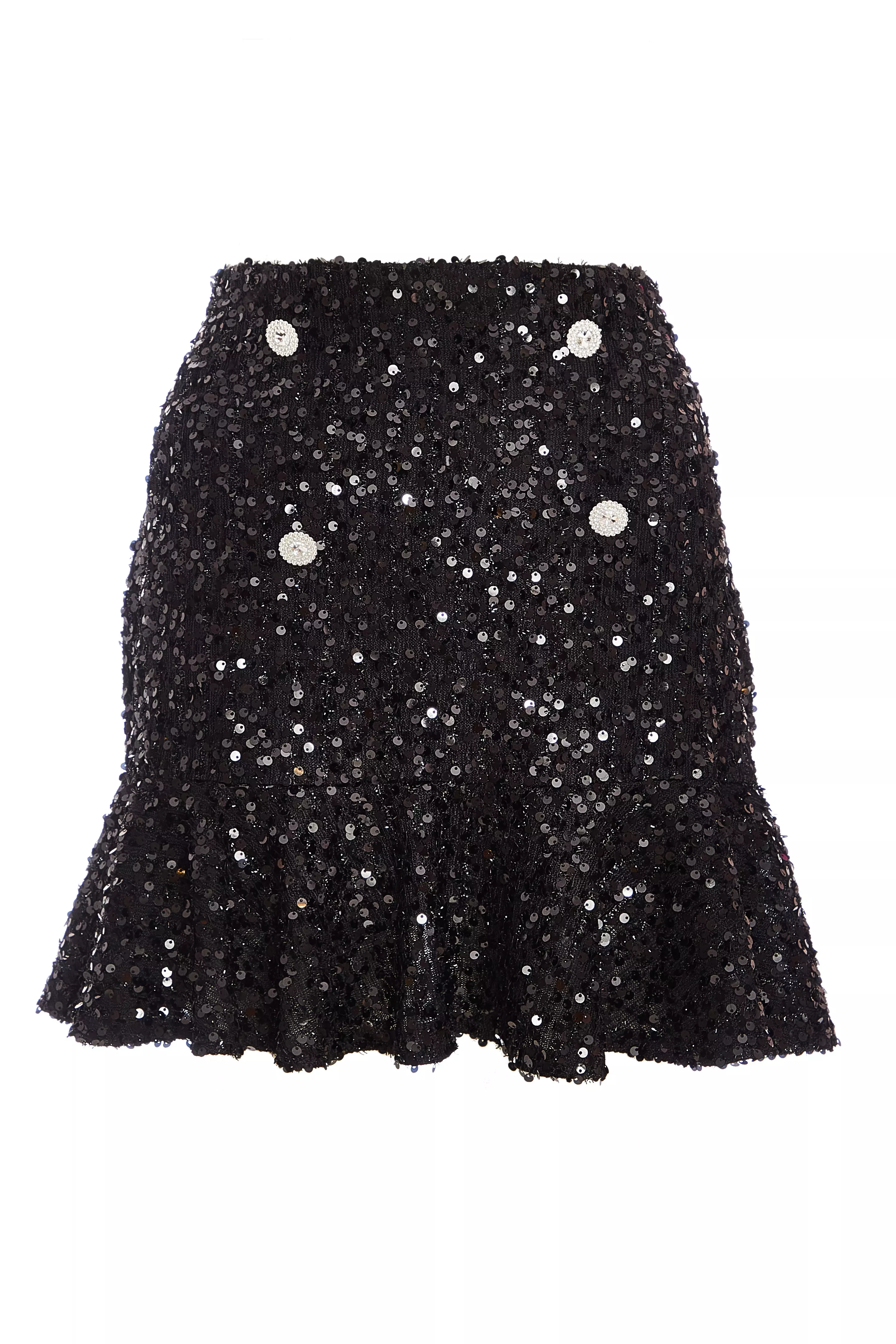 Black Sequin Frill Mini Skirt