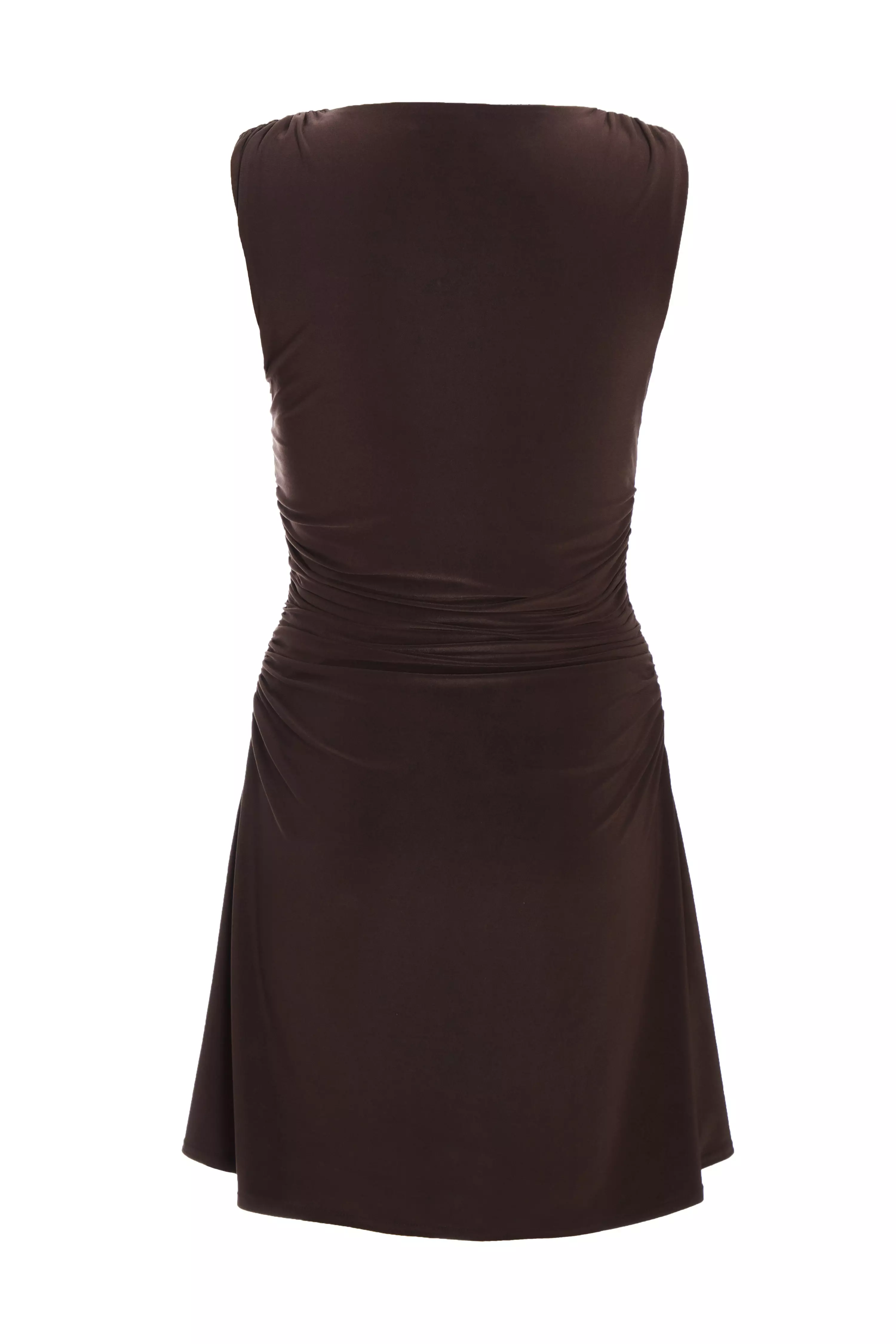 Brown Ruched A-Line Mini Dress