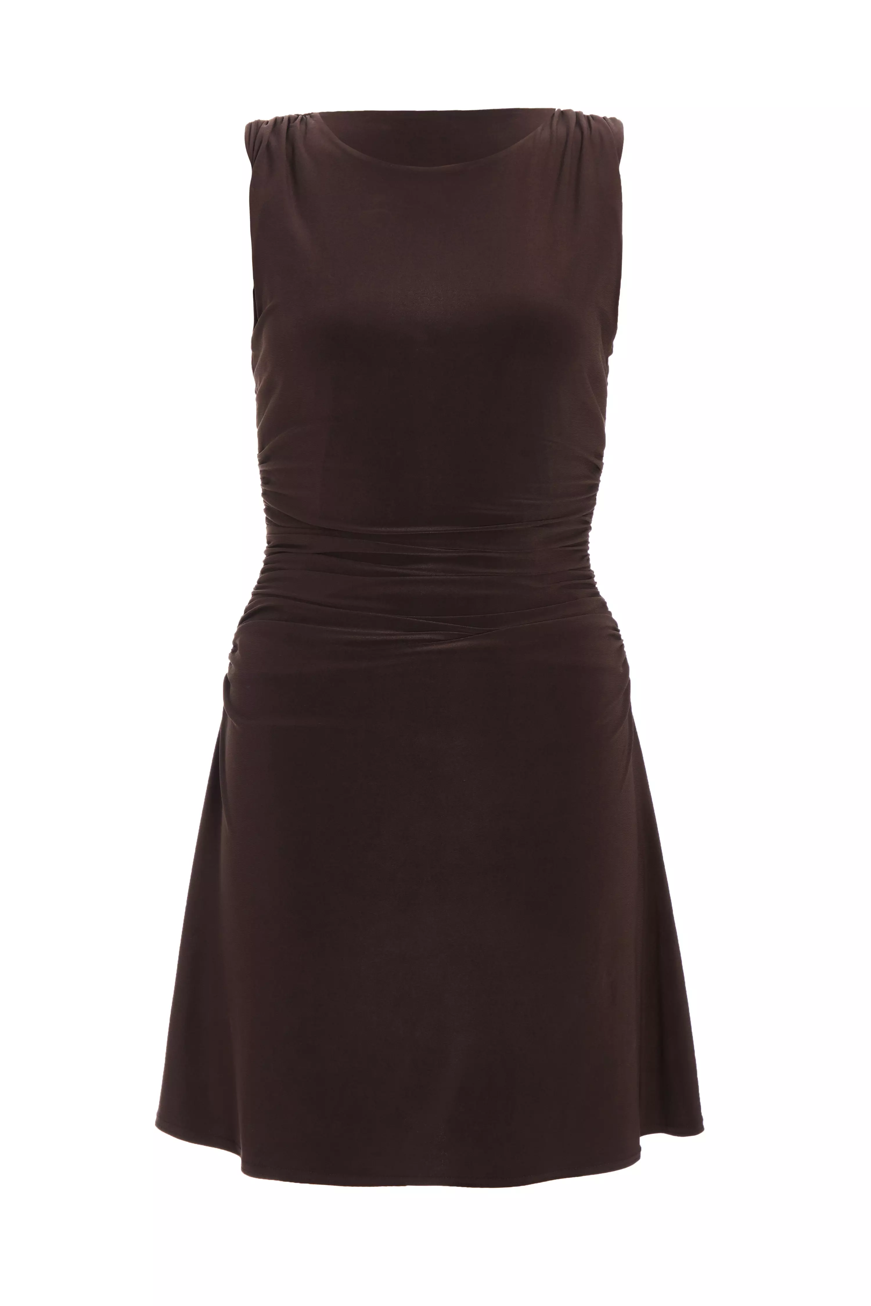 Brown Ruched A-Line Mini Dress