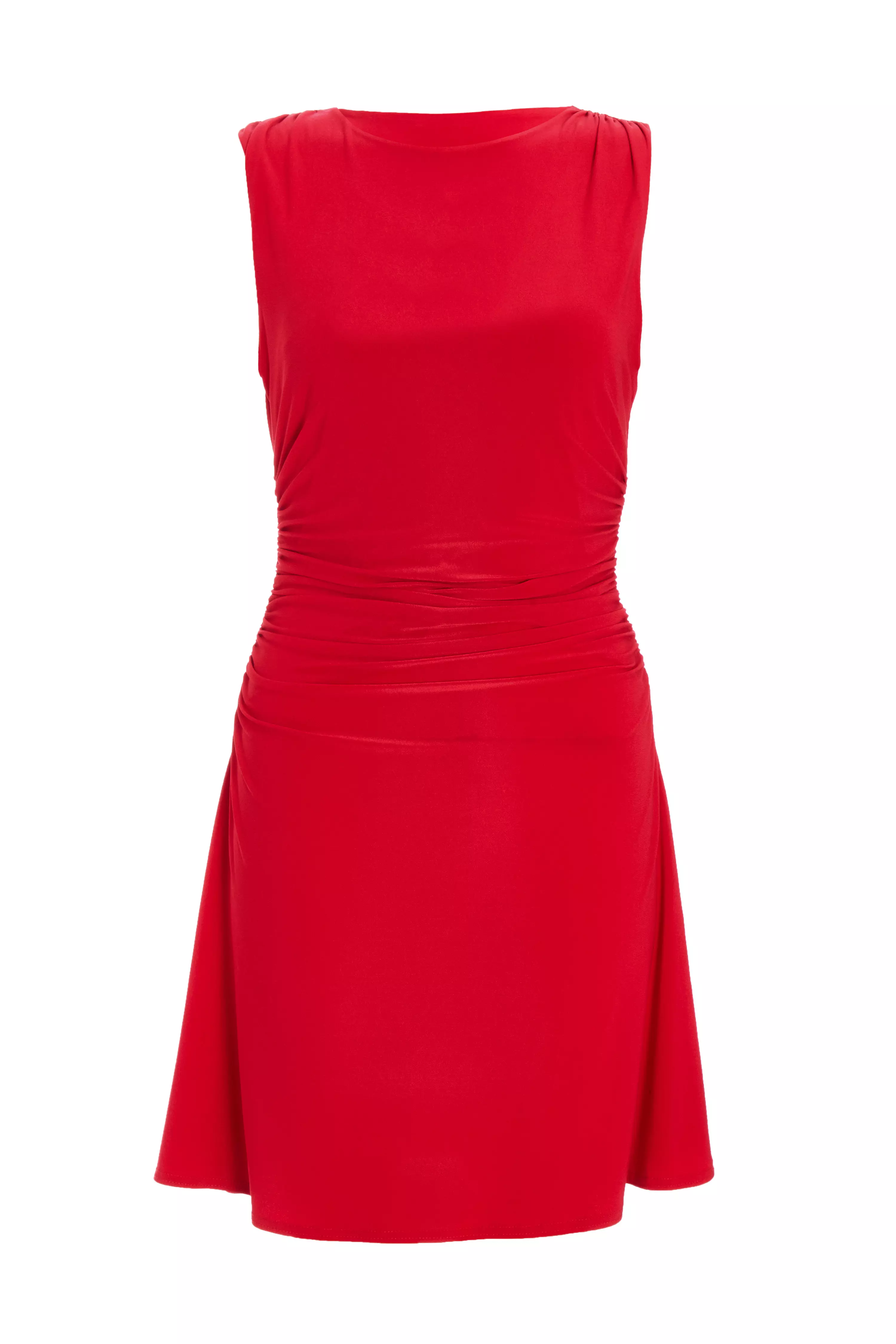 Red Ruched A-Line Mini Dress