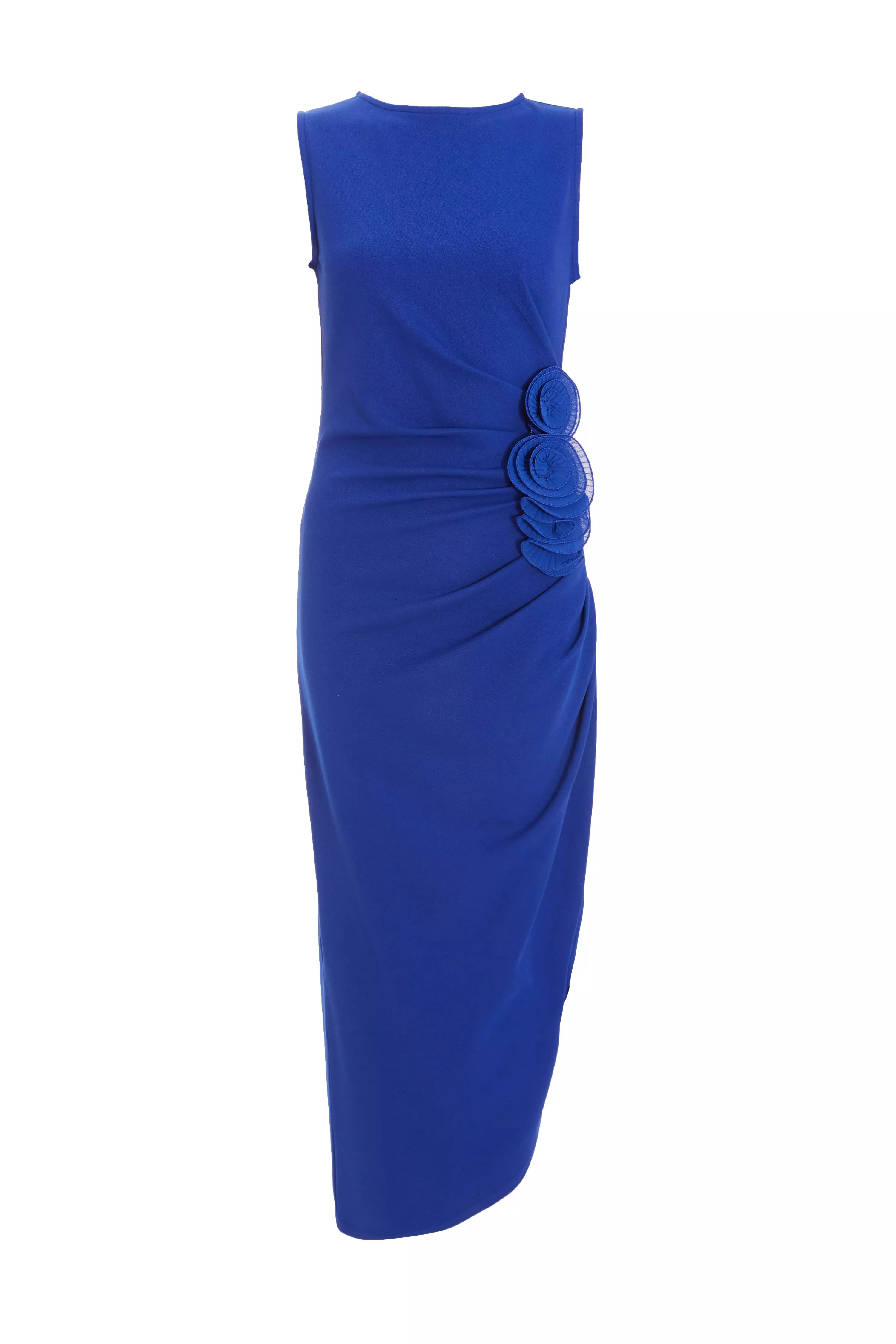 Royal Blue Flower Asymmetric Midaxi Dress