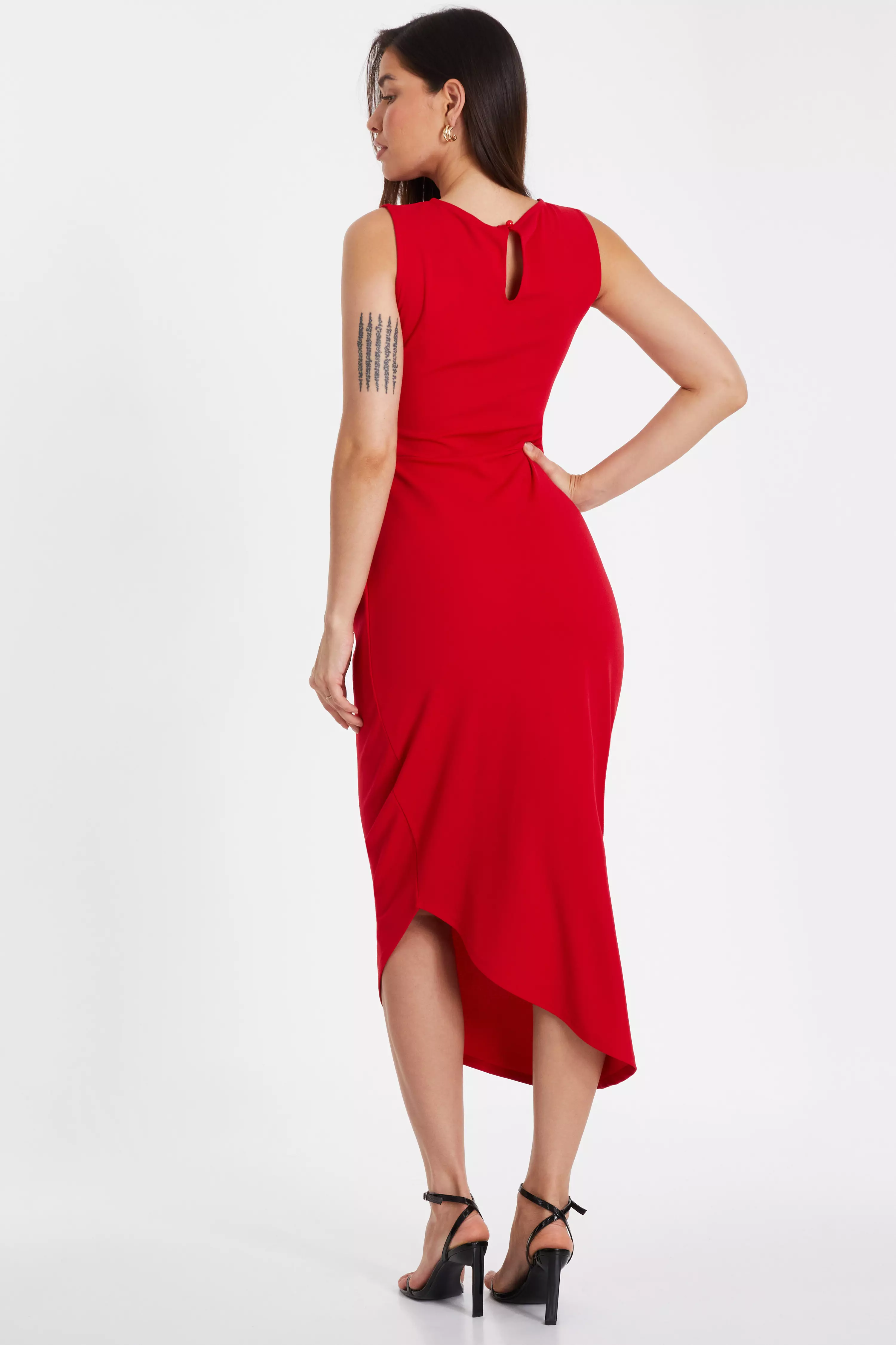 Red Flower Asymmetric Midaxi Dress