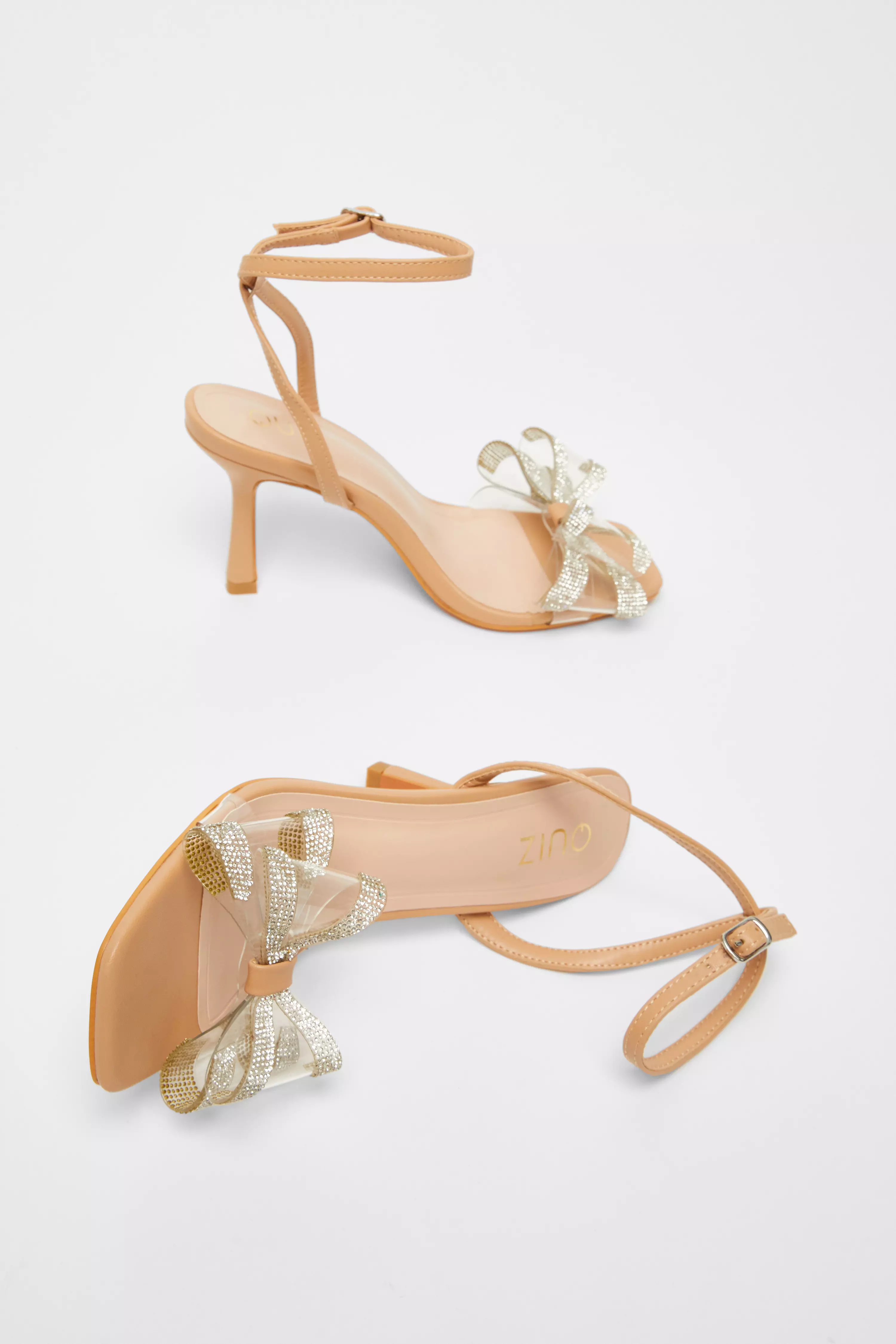 Nude Diamante Bow Heels