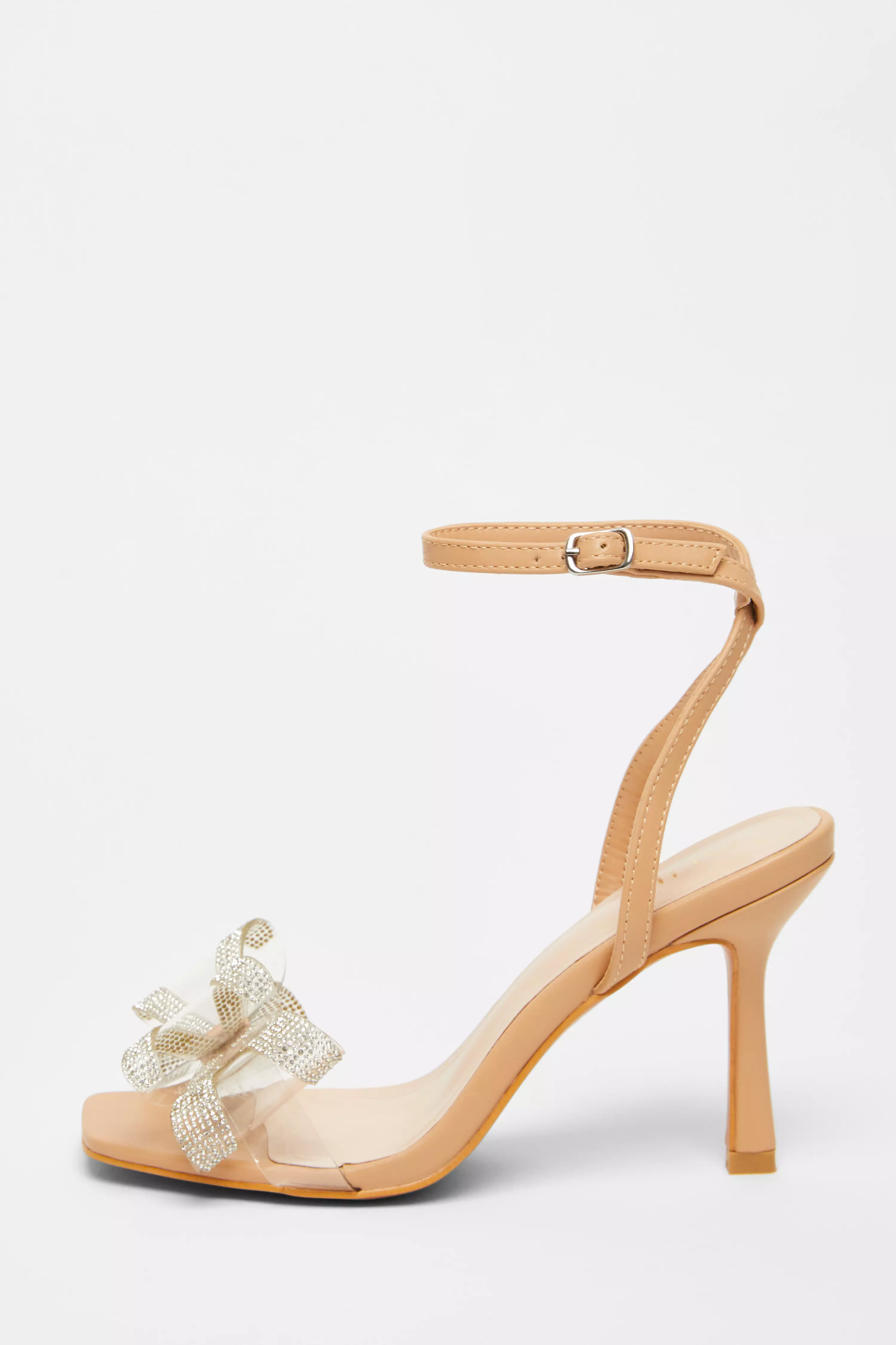 Nude Diamante Bow Heels