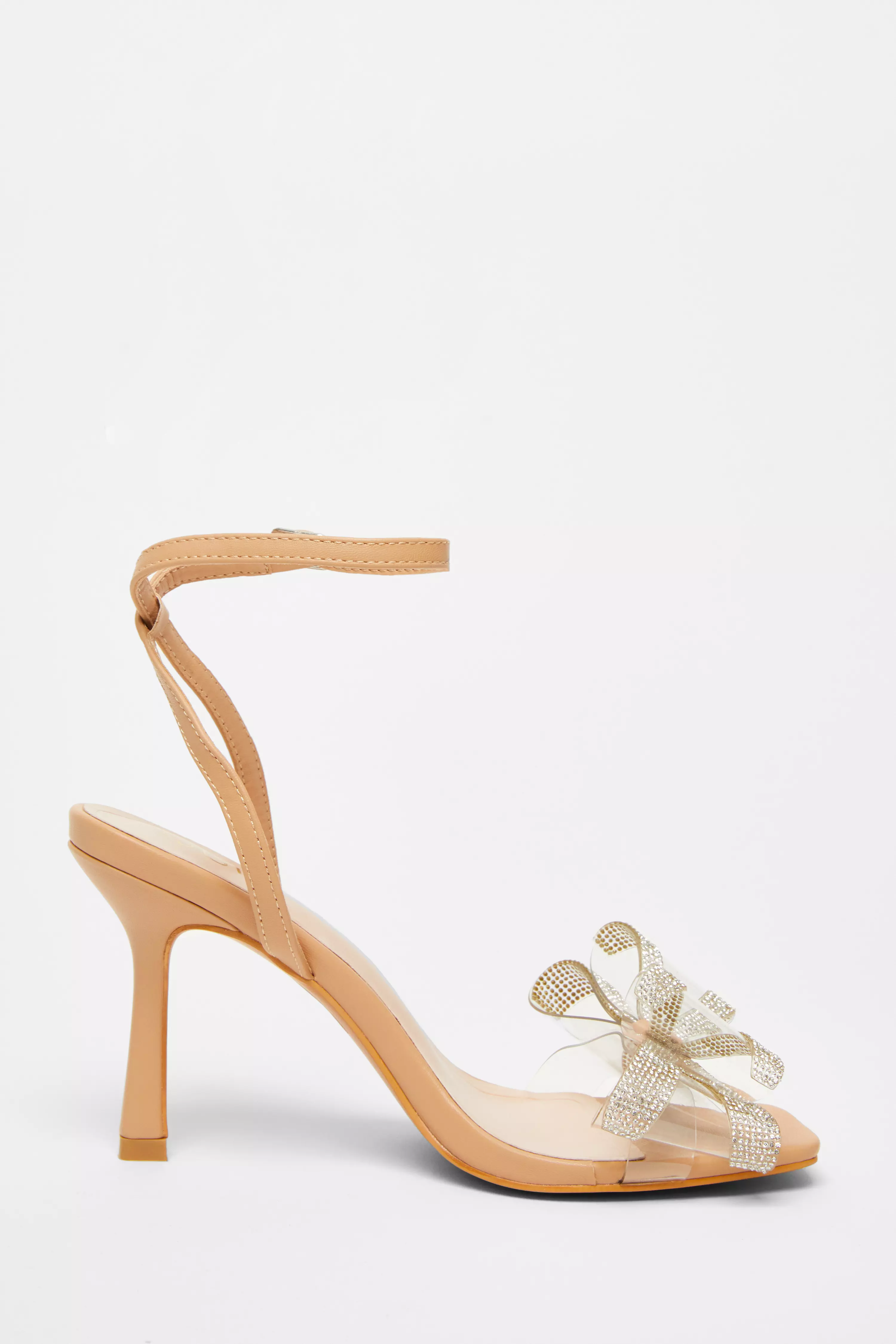 Nude Diamante Bow Heels